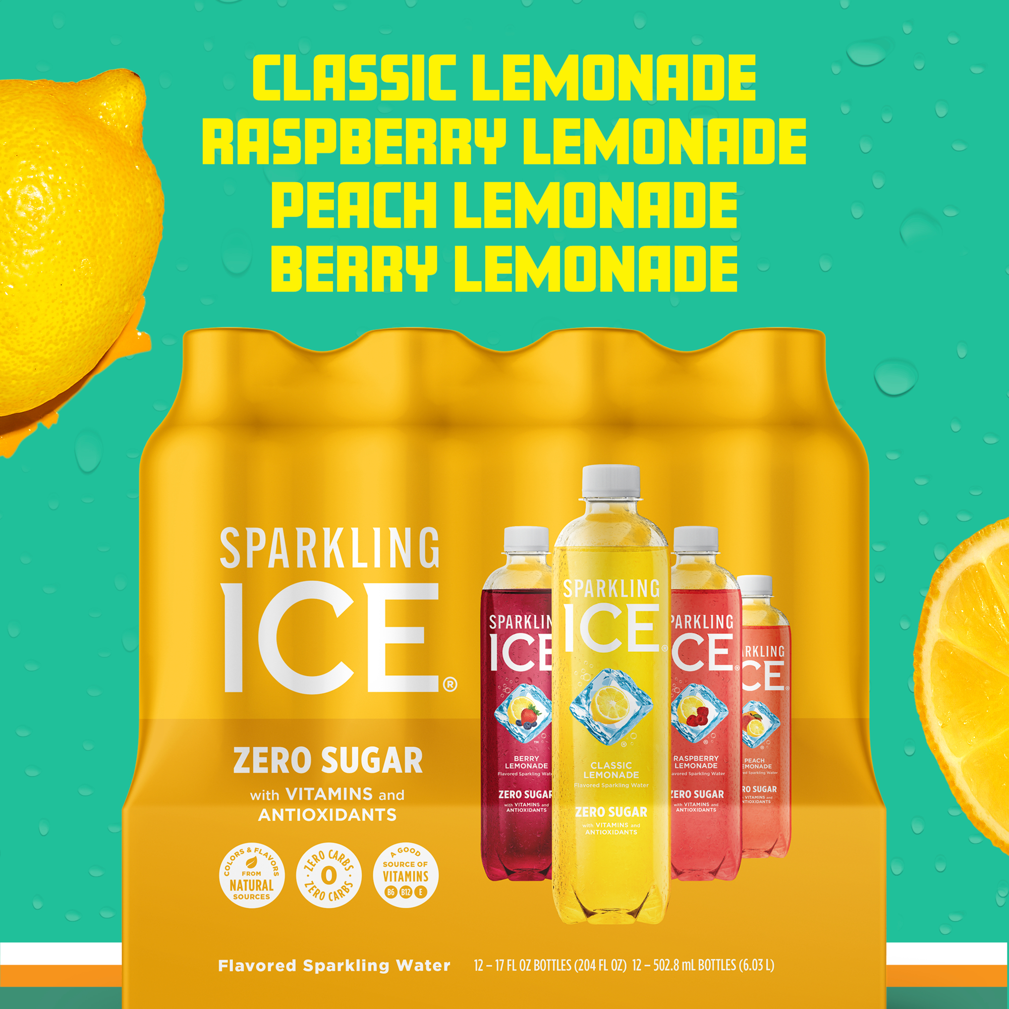Sparkling Ice Lemonade Variety Pack, Flavored Sparkling Water, 17 fl oz, 12 count thumbnail 2