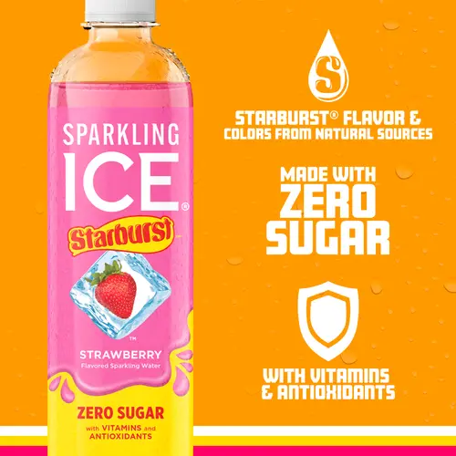 Sparkling Ice Starburst Strawberry Flavored Sparkling Water 17 fl oz Plastic Bottle thumbnail 3