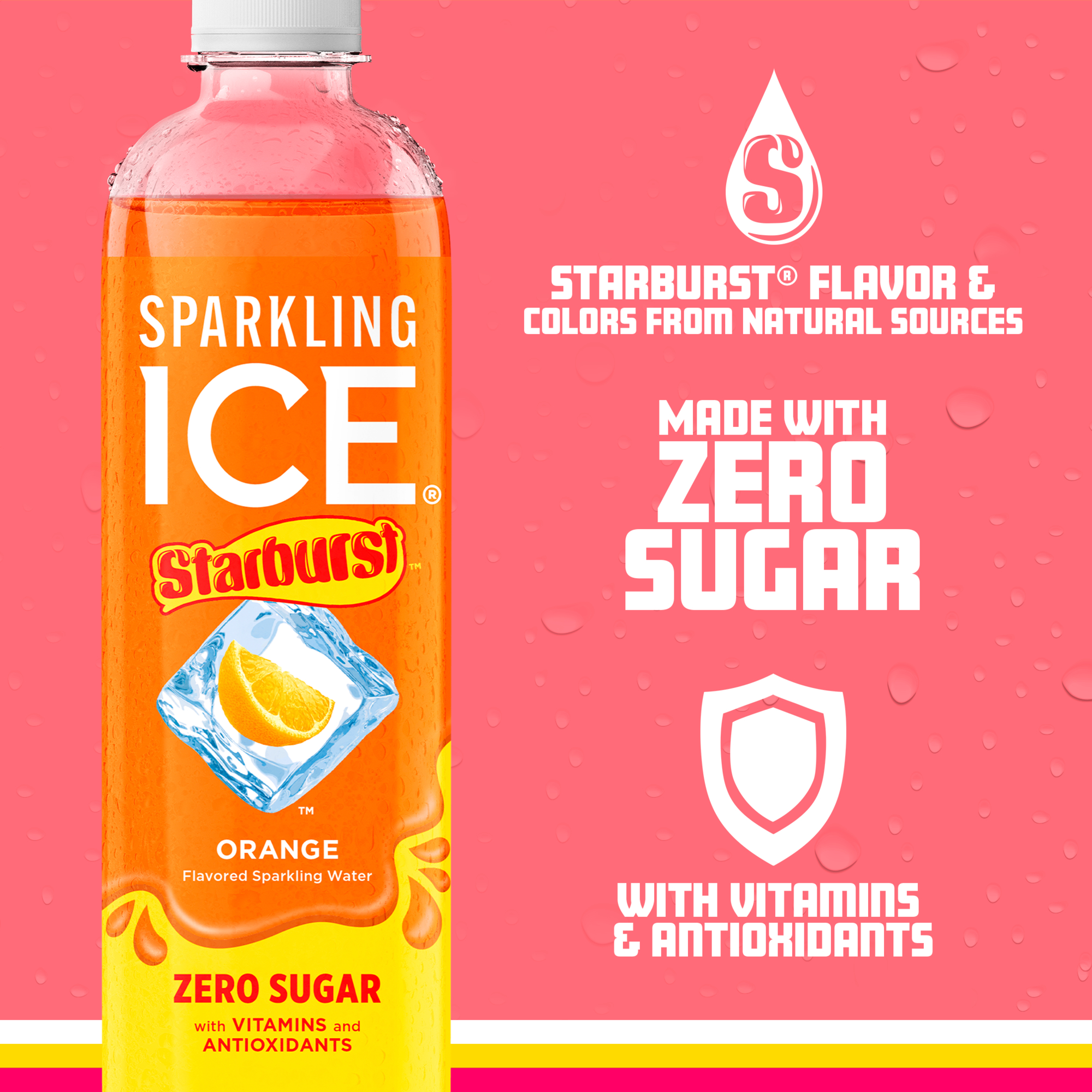 Sparkling Ice STARBURST Orange, Zero Sugar Flavored Sparkling Water, with Vitamins and Antioxidants, Low Calorie Beverage, 17 fl thumbnail 3