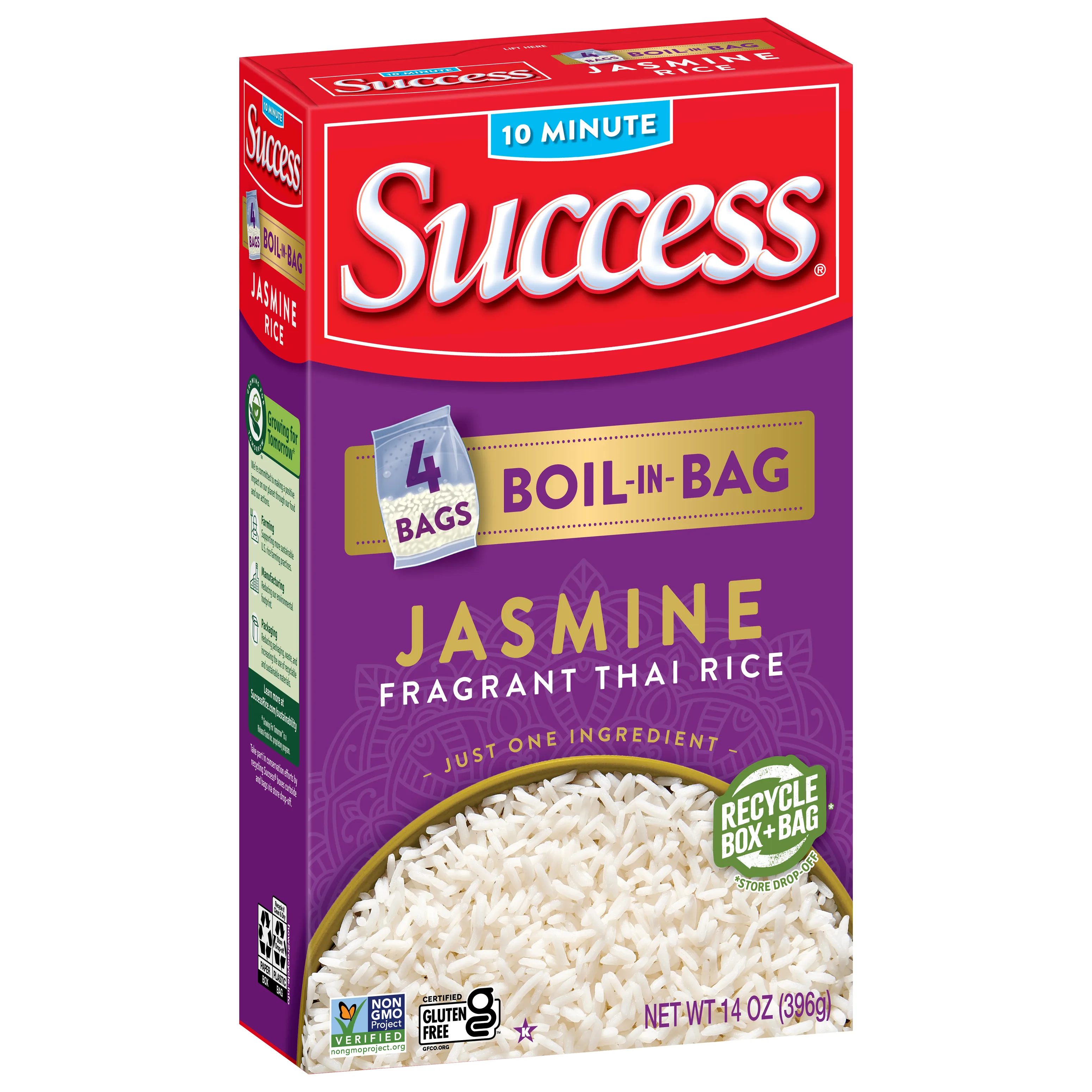 Success Boil-in-Bag Rice, Aromatic Jasmine Rice, 14 oz, 4 Bags