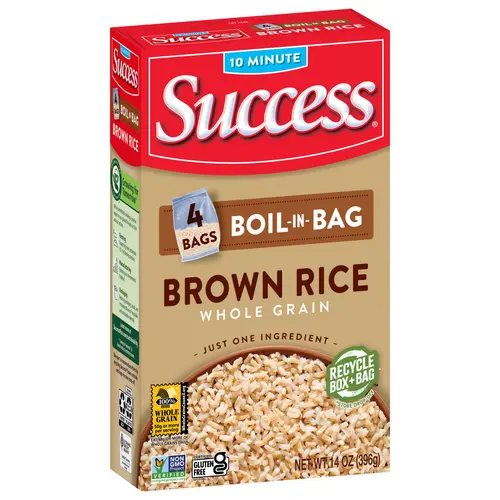 Success Boil-in-Bag Rice, Precooked Brown Rice, Gluten Free, Non-GMO, 4 Bags per Box