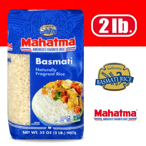 Mahatma Basmati White Rice, Fragrant Extra Long Grain, Gluten Free, 2 lb Bag thumbnail 3