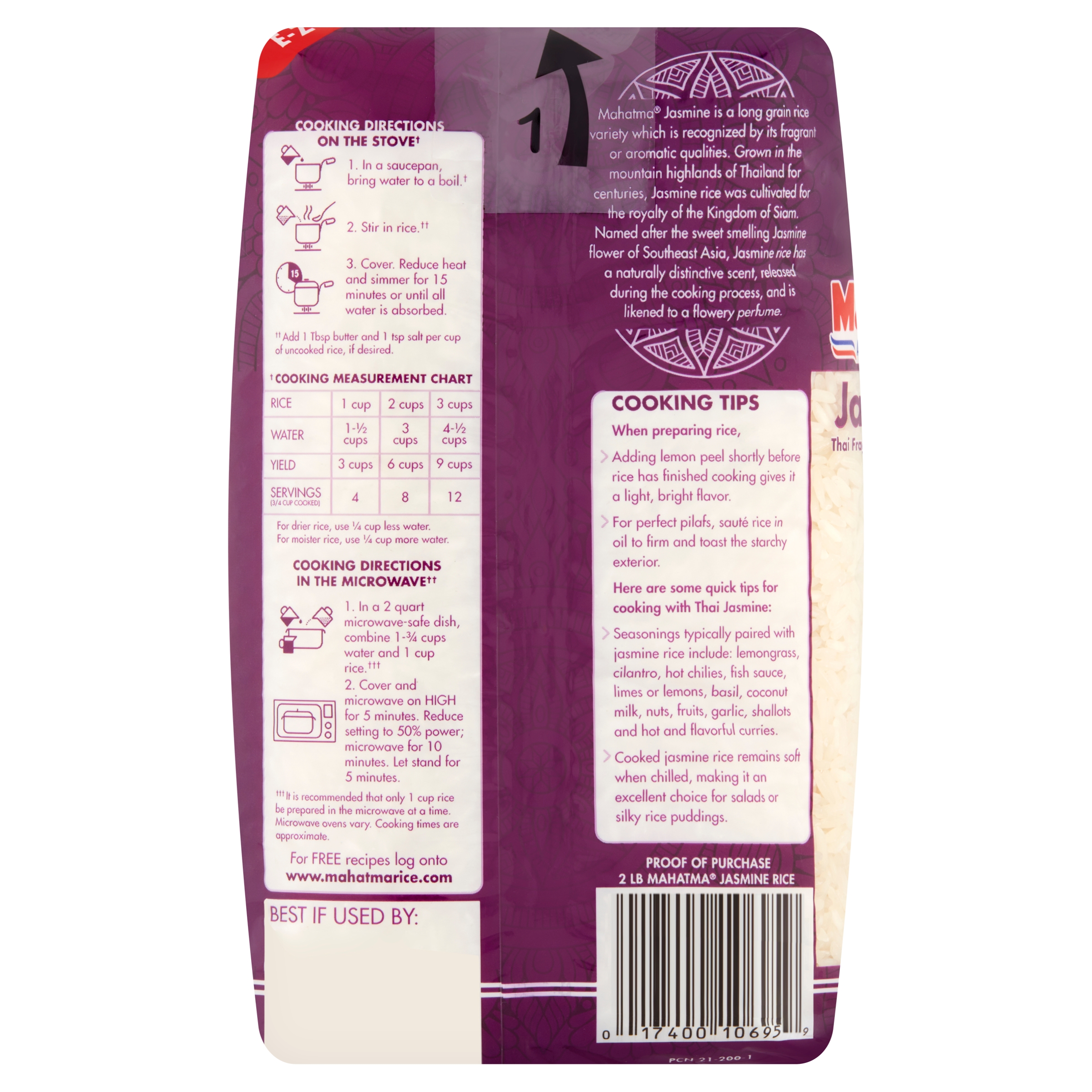 Mahatma Jasmine Thai Fragrant Long Grain Rice, Gluten Free, 32 oz (2 lbs) (907 Grams) thumbnail 4