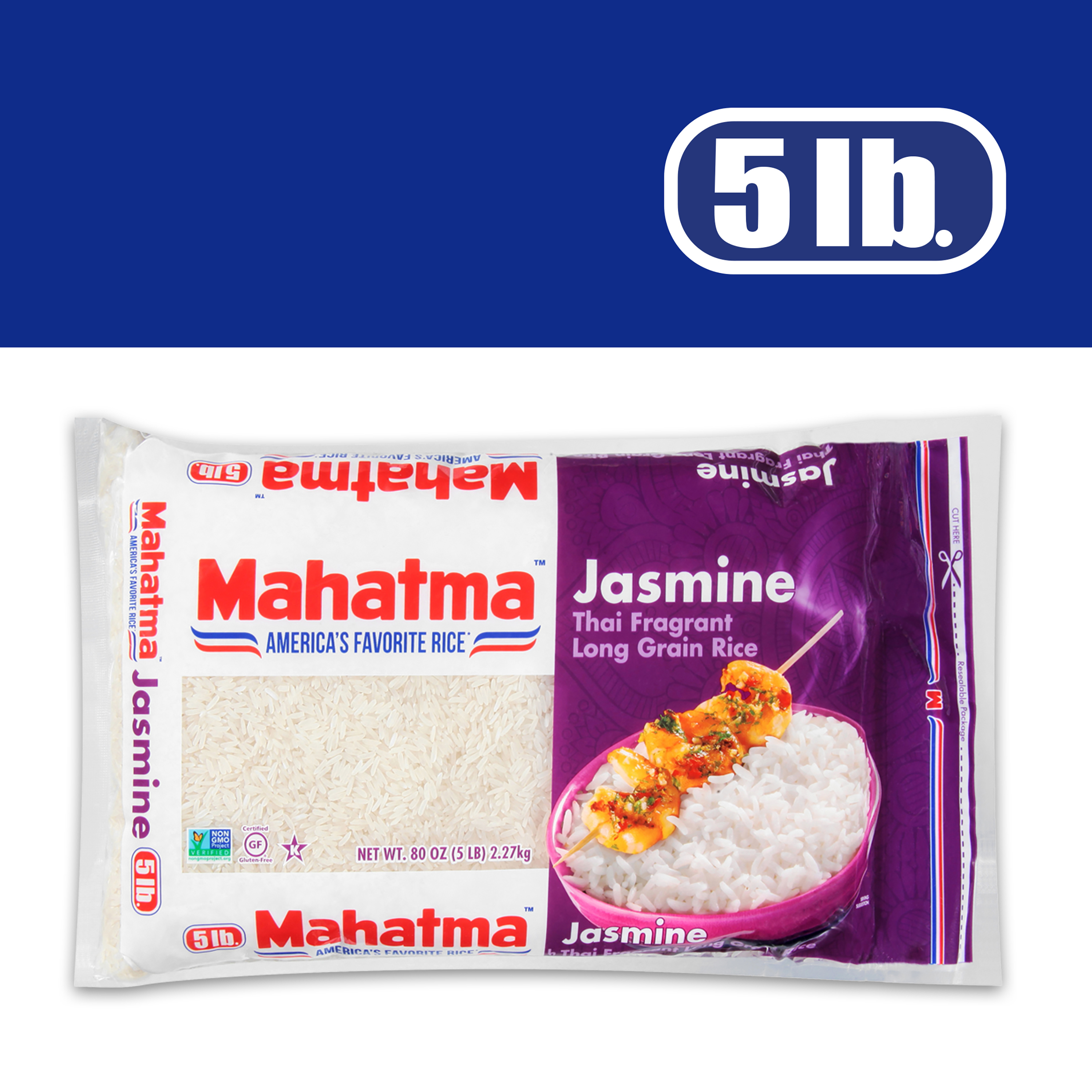 Mahatma Jasmine Thai Fragrant Long Grain Rice, Gluten Free, 80 oz (5 lbs) 2.27kg thumbnail 3