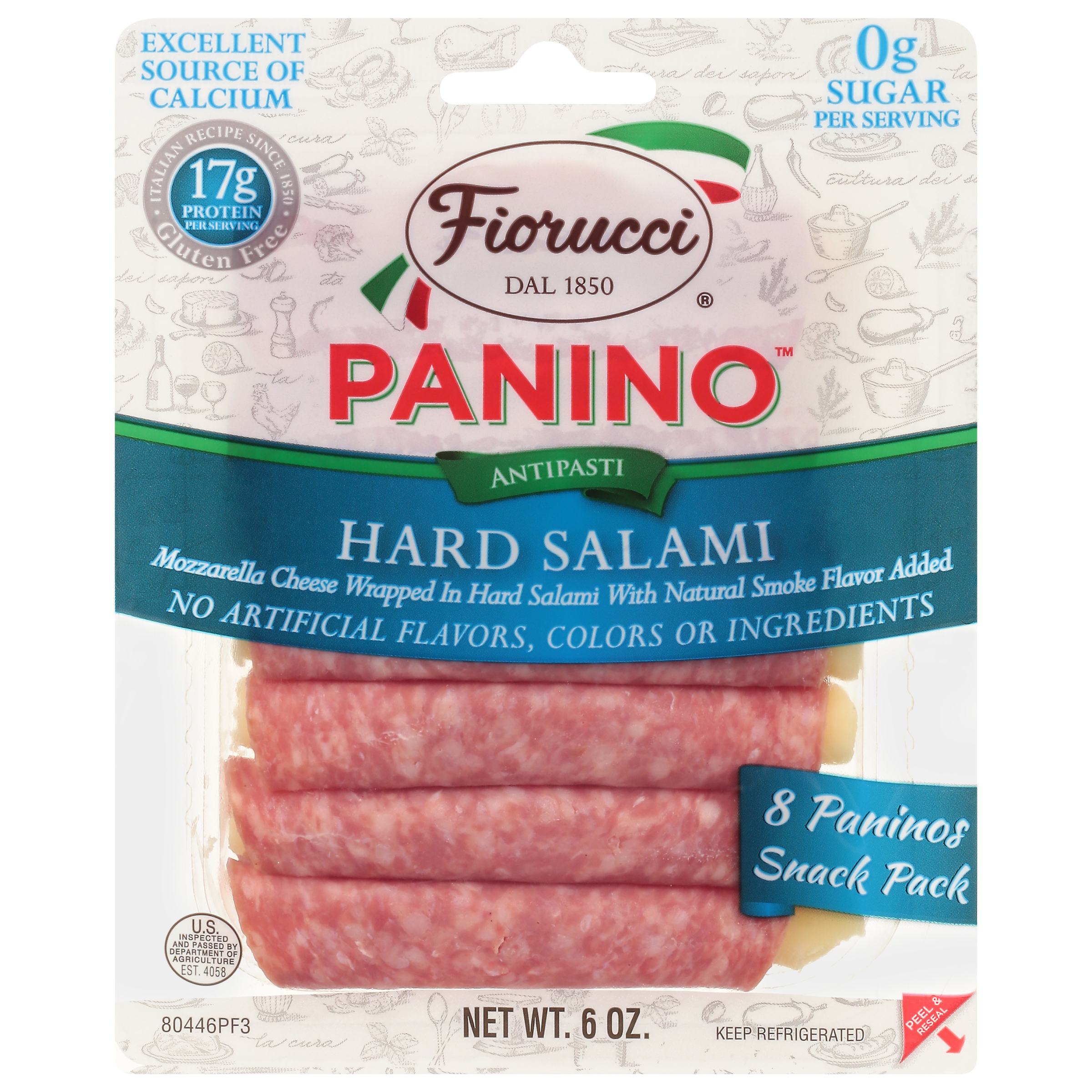Fiorucci Hard Salami and Mozzarella Panino, 6 oz, 8 Count