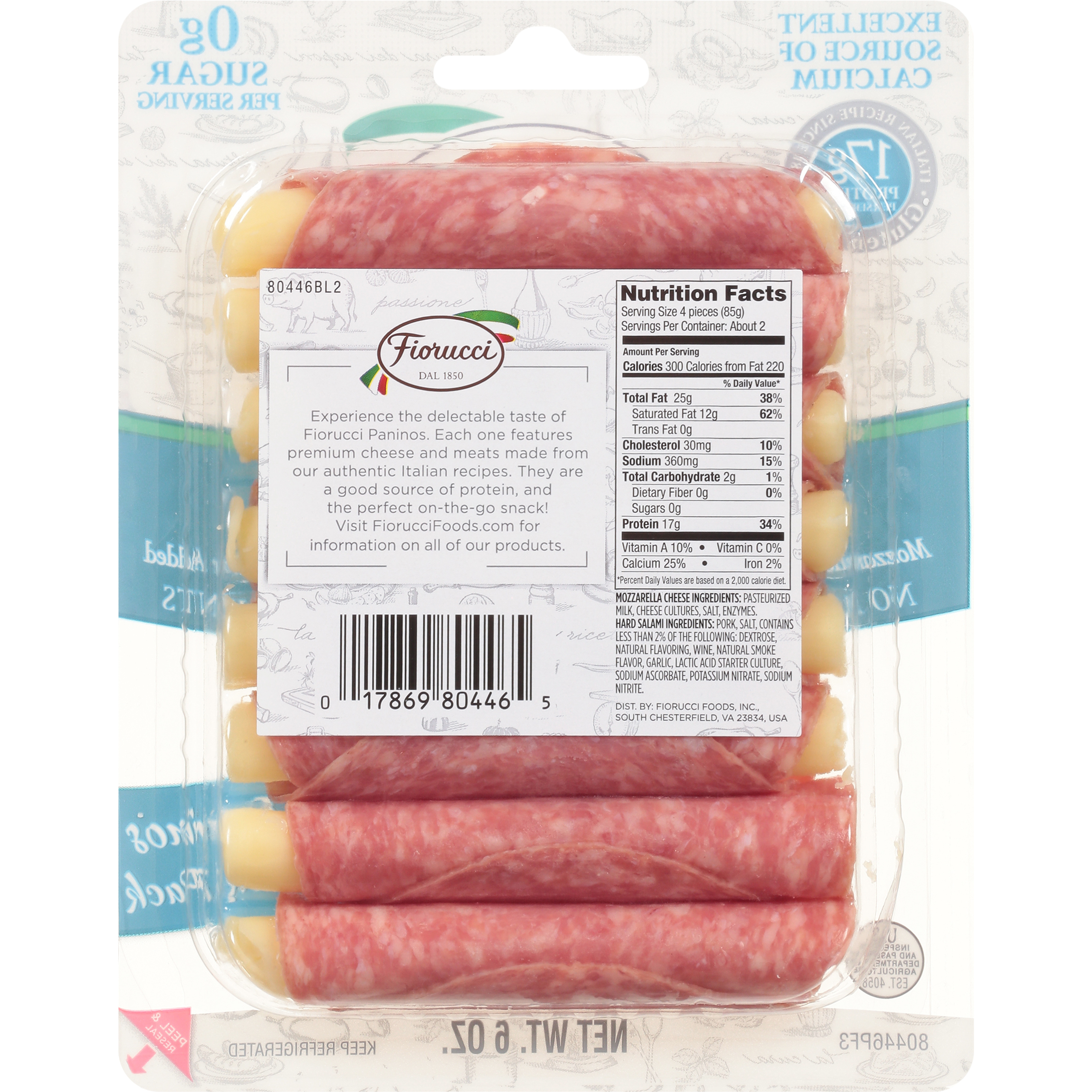 Fiorucci Hard Salami and Mozzarella Panino, 6 oz, 8 Count thumbnail 2