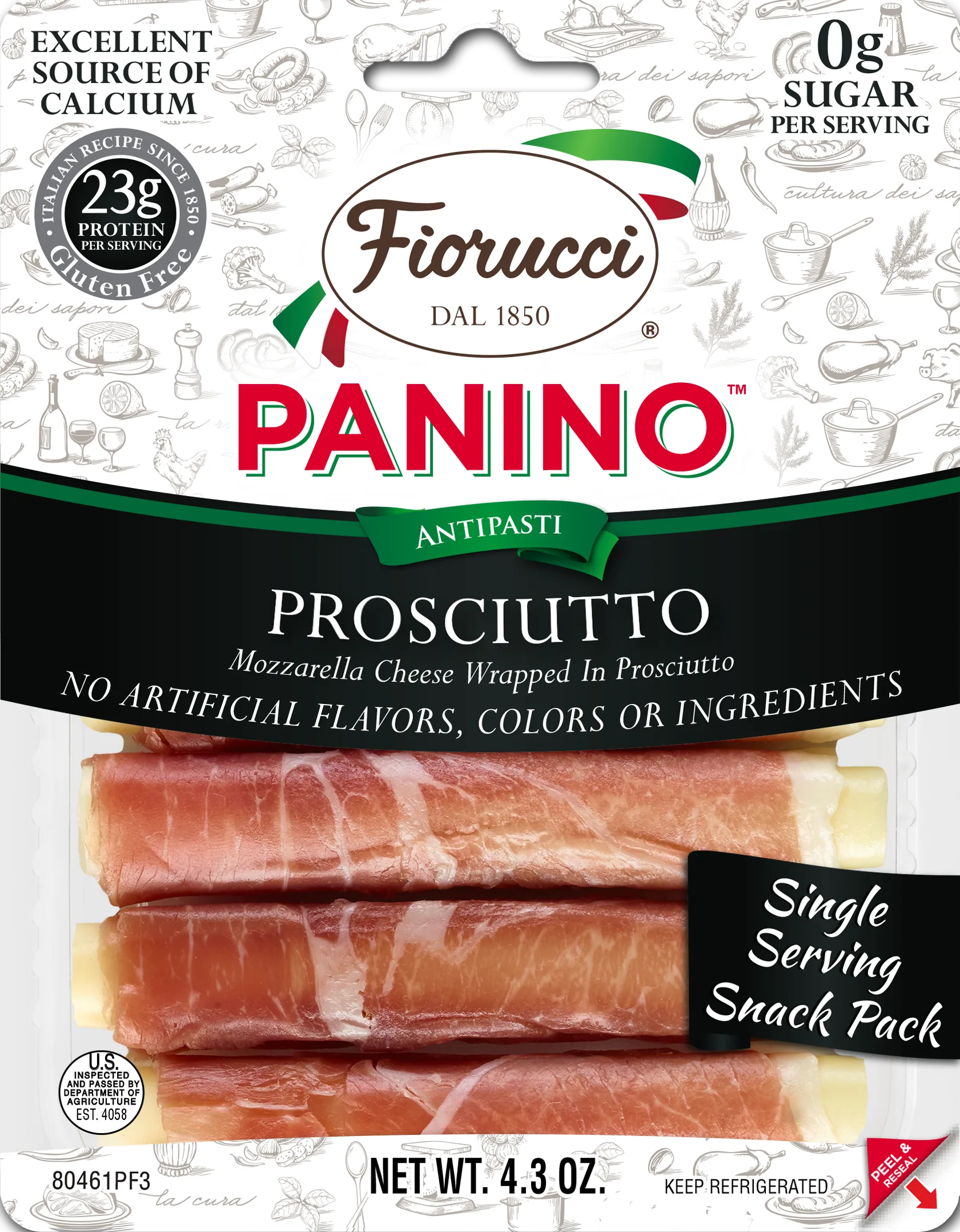 Fiorucci Prosciutto and Mozzarella Panino Tray, 4.3 oz, 6 Count