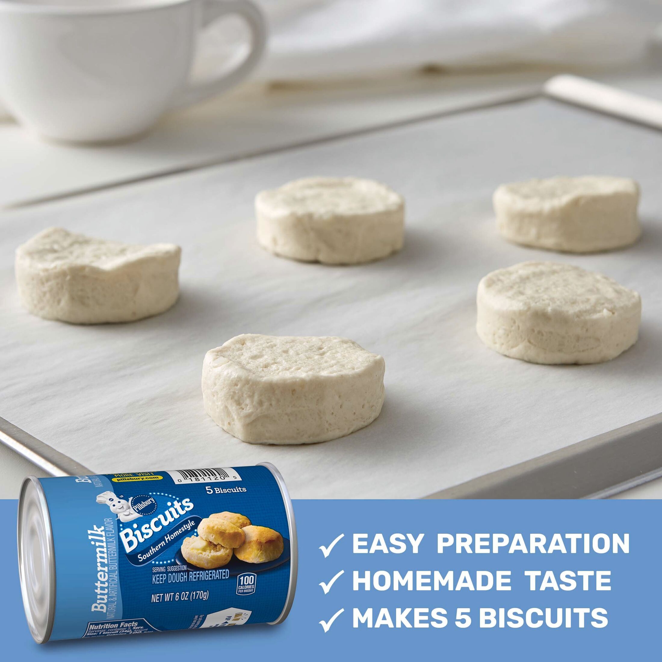 Pillsbury Southern Homestyle Biscuits, Buttermilk, 5 ct., 6 oz. thumbnail 4