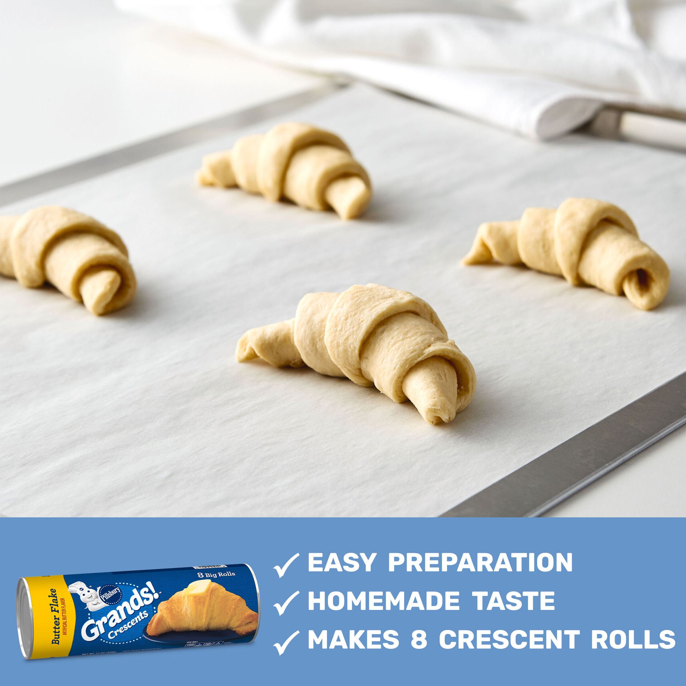 Pillsbury Grands! Crescent Rolls, Butter Flake Canned Pastry Dough, 8 Big Rolls, 12 oz thumbnail 3
