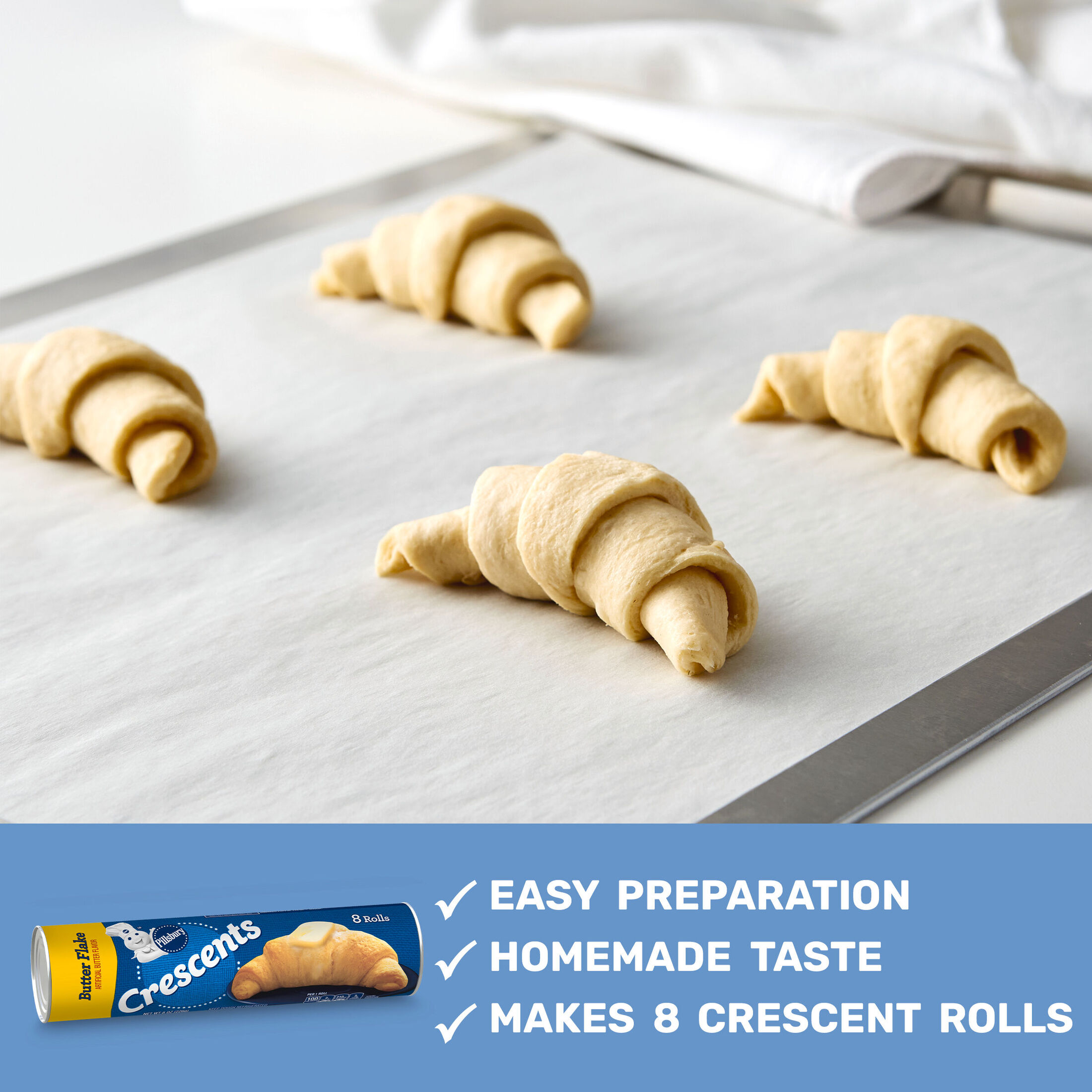 Pillsbury Crescent Rolls, Butter Flake Refrigerated Canned Pastry Dough, 8 Rolls, 8 oz thumbnail 3