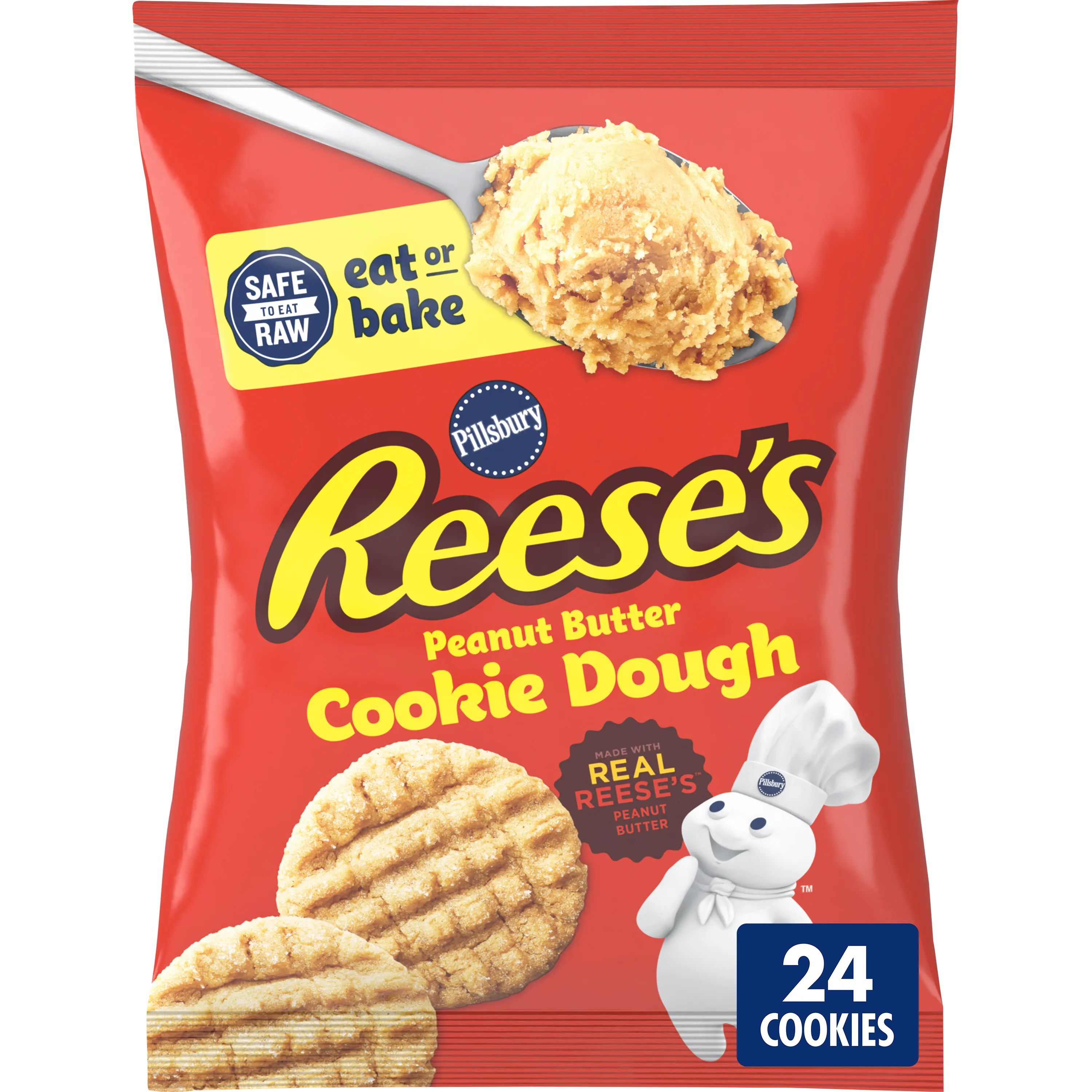 Pillsbury Ready To Bake Refrigerated Cookie Dough, Reese's Peanut Butter, 24 Cookies