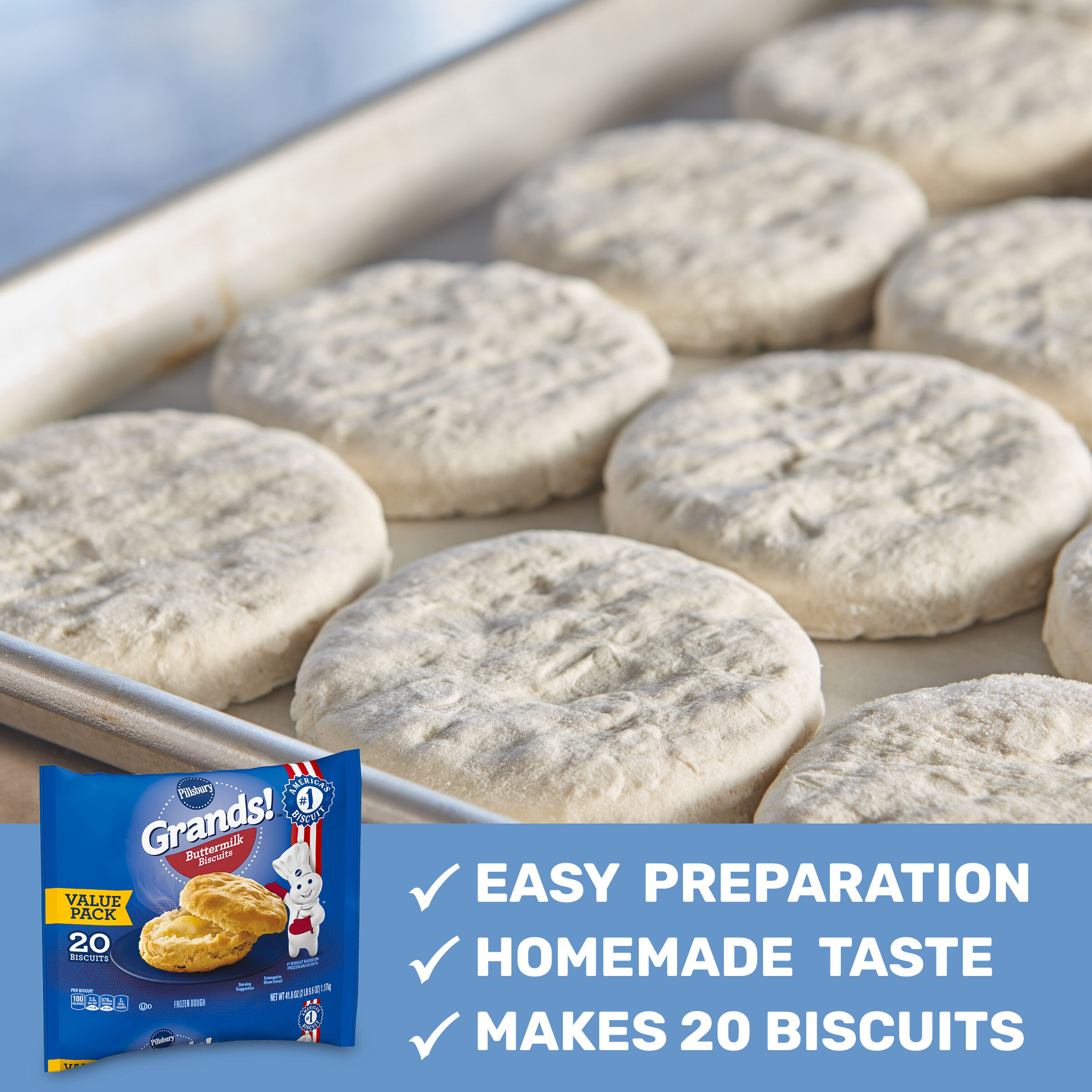 Pillsbury Grands! Buttermilk Biscuits Frozen Dough, Value Pack, 20 ct., 41.6 oz. thumbnail 3