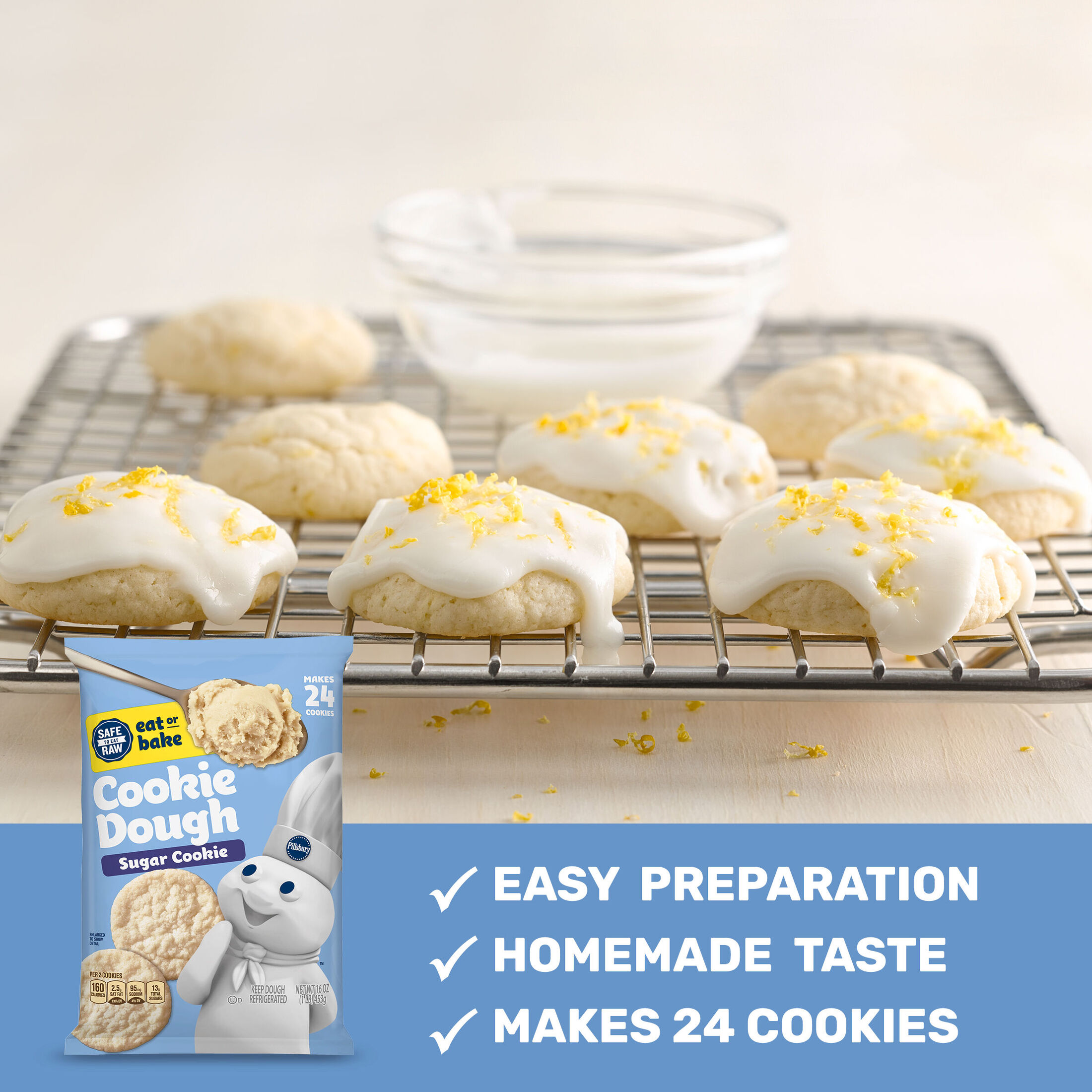 Pillsbury Ready To Bake Refrigerated Cookie Dough, Sugar Cookie, 24 Cookies, 16 oz thumbnail 3