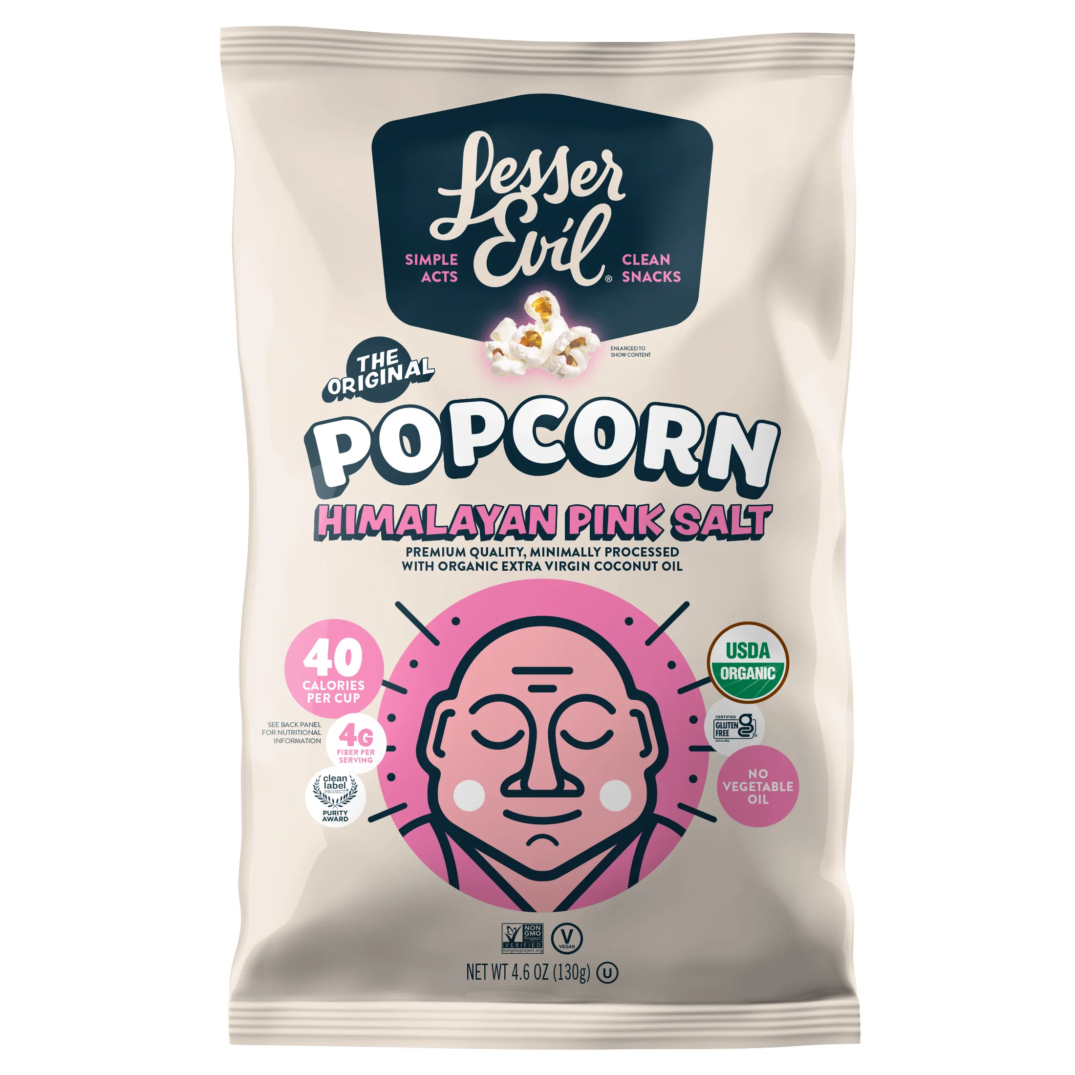 LesserEvil Organic Popcorn, Himalayan Pink, 4.6 oz