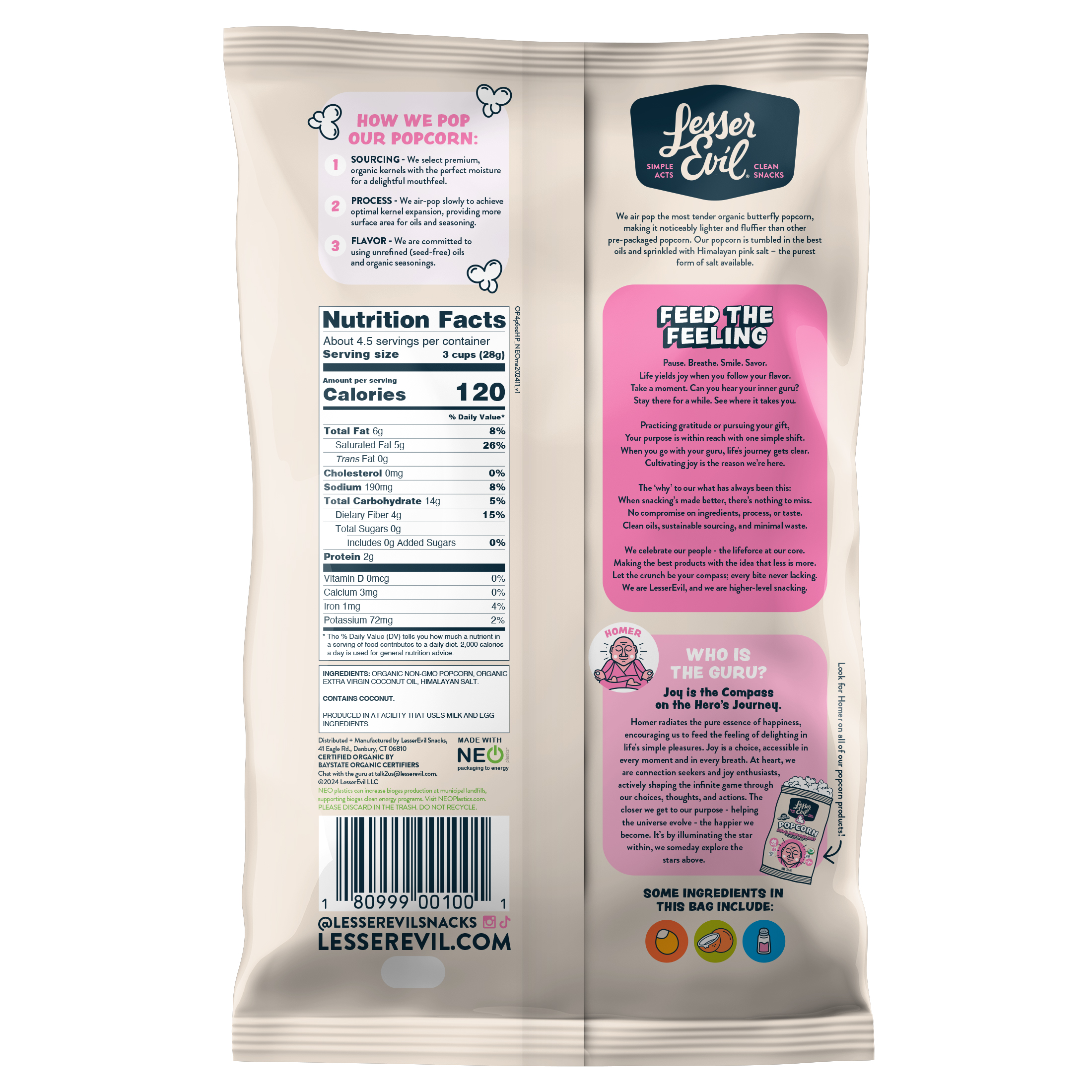 LesserEvil Organic Popcorn, Himalayan Pink, 4.6 oz thumbnail 2