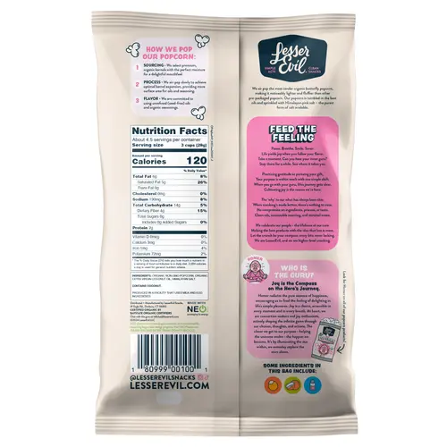 LesserEvil Organic Popcorn, Himalayan Pink, 4.6 oz thumbnail 2