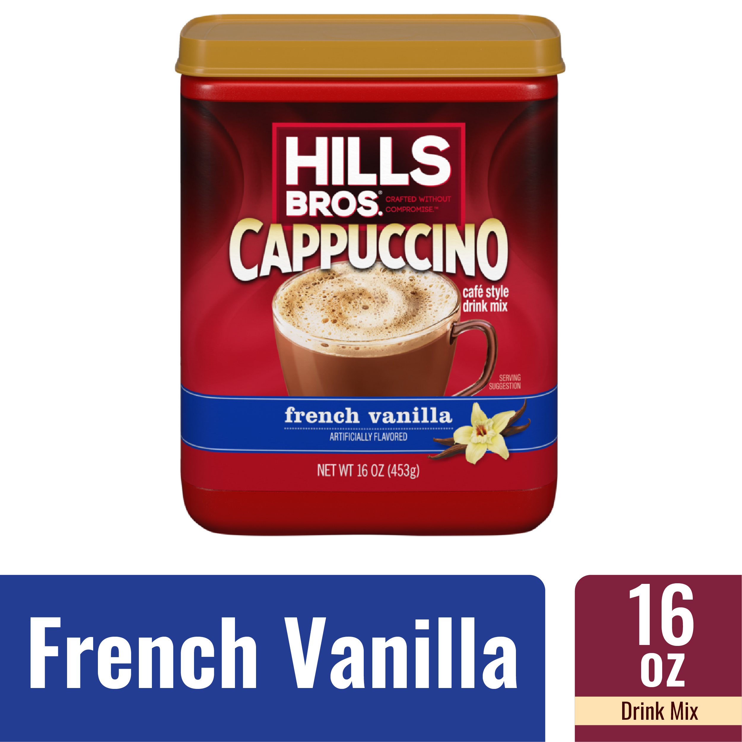 Hills Bros. French Vanilla Cappuccino Instant Coffee Mix, 16 Ounce Canister thumbnail 2