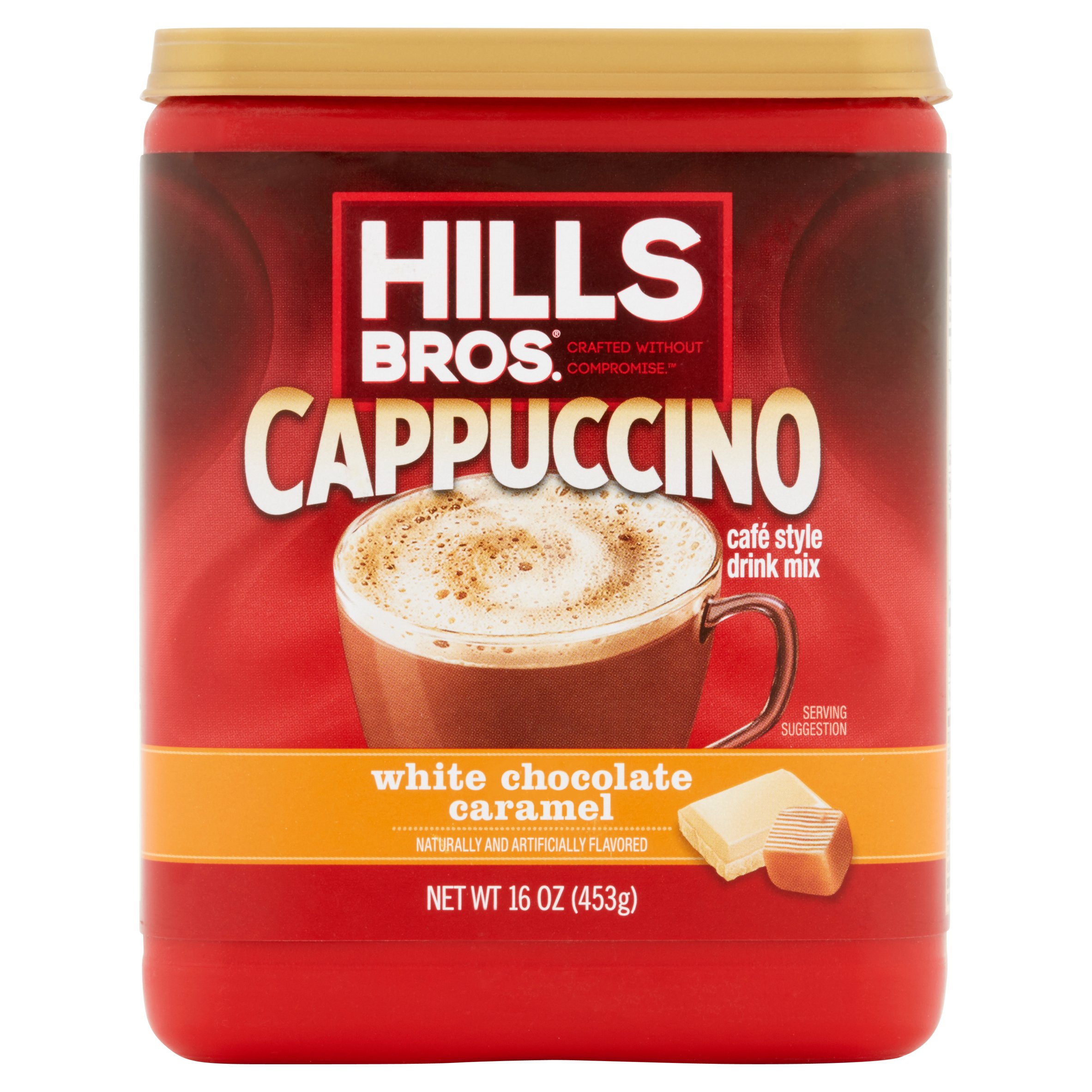 Hills Bros. White Chocolate Caramel Cappuccino Instant Coffee Mix, 16 Ounce Canister