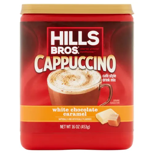 Hills Bros. White Chocolate Caramel Cappuccino Instant Coffee Mix, 16 Ounce Canister