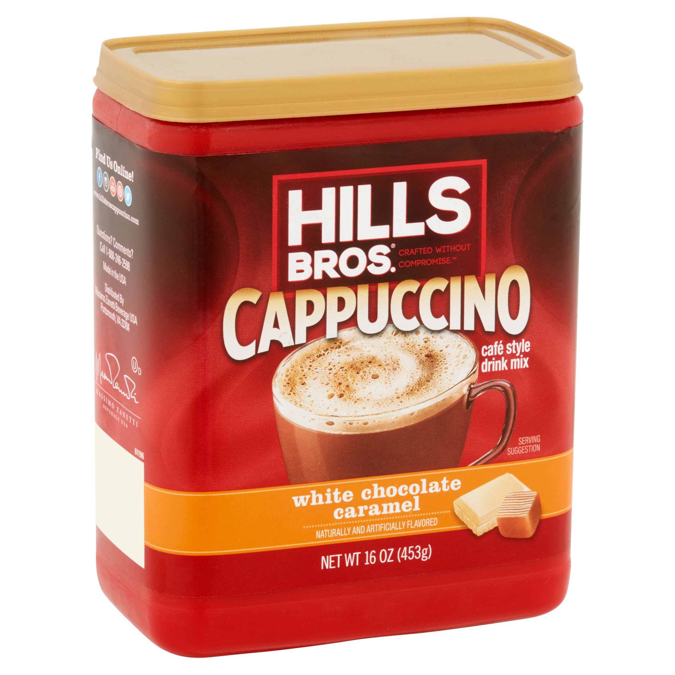 Hills Bros. White Chocolate Caramel Cappuccino Instant Coffee Mix, 16 Ounce Canister thumbnail 2