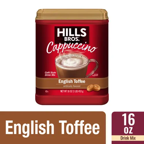 Hills Bros. English Toffee Cappuccino Instant Coffee Mix, 16 Ounce Canister