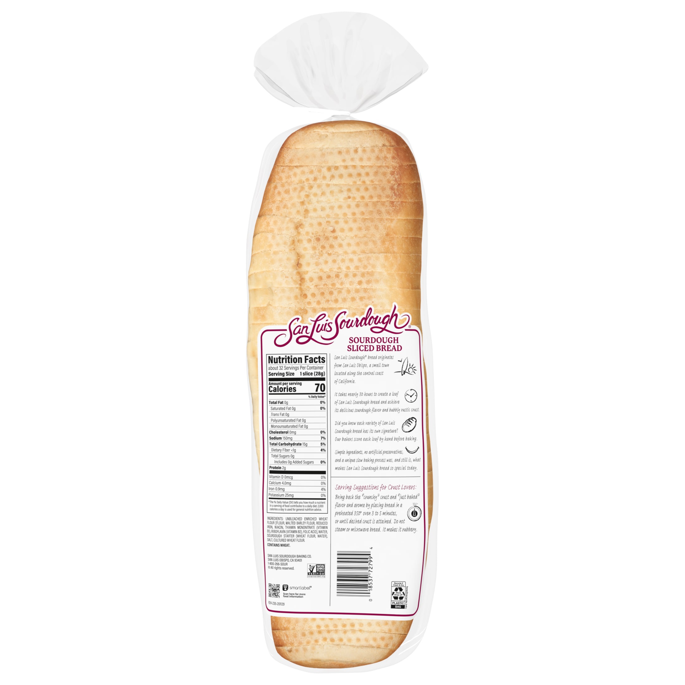 San Luis Sourdough Plain Bread, 32 oz, Pre-sliced Sourdough Bread, Bag thumbnail 4