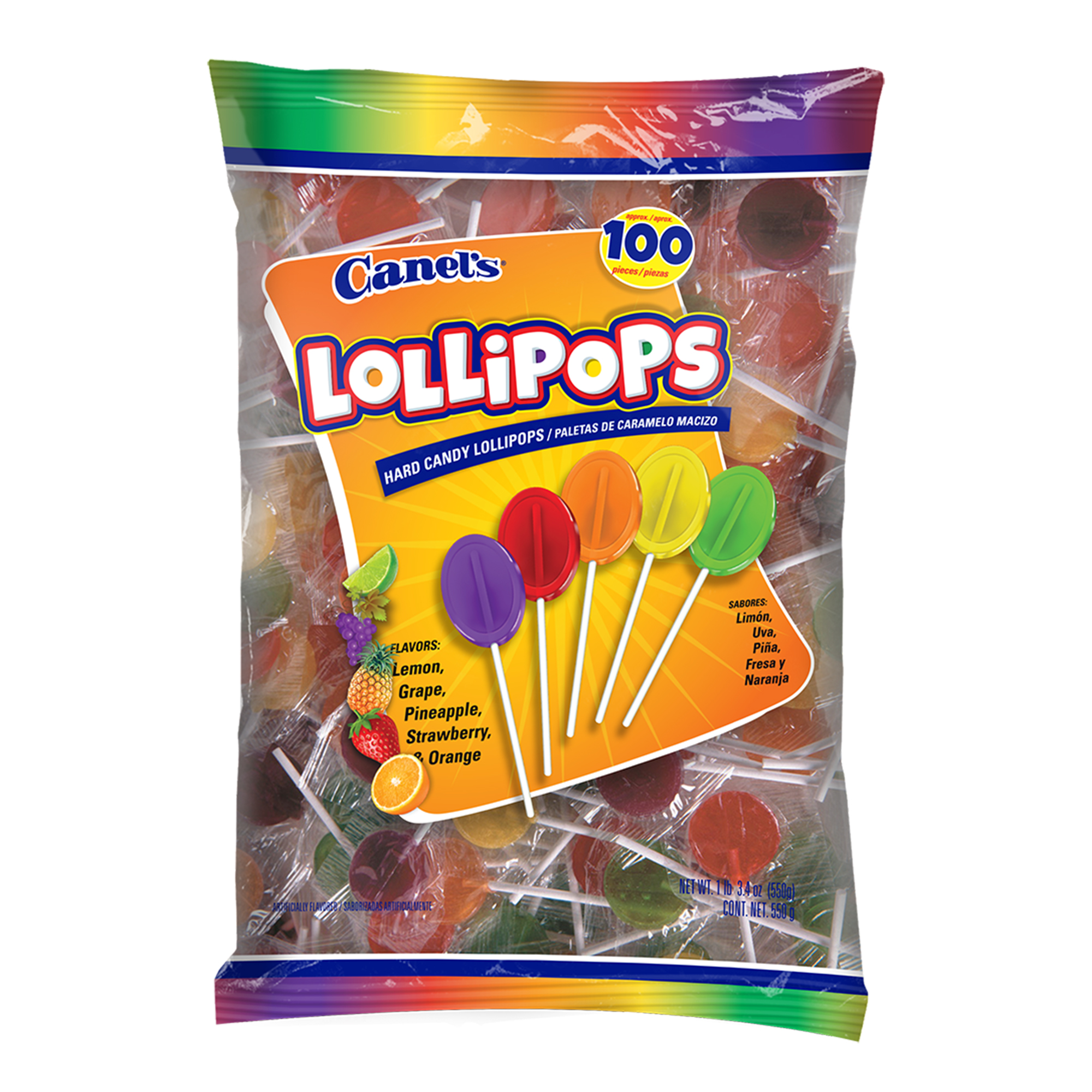 Canel's Fiesta Pop Hard Candy Lollipops, Assorted Fruit Flavors, 100 Ct