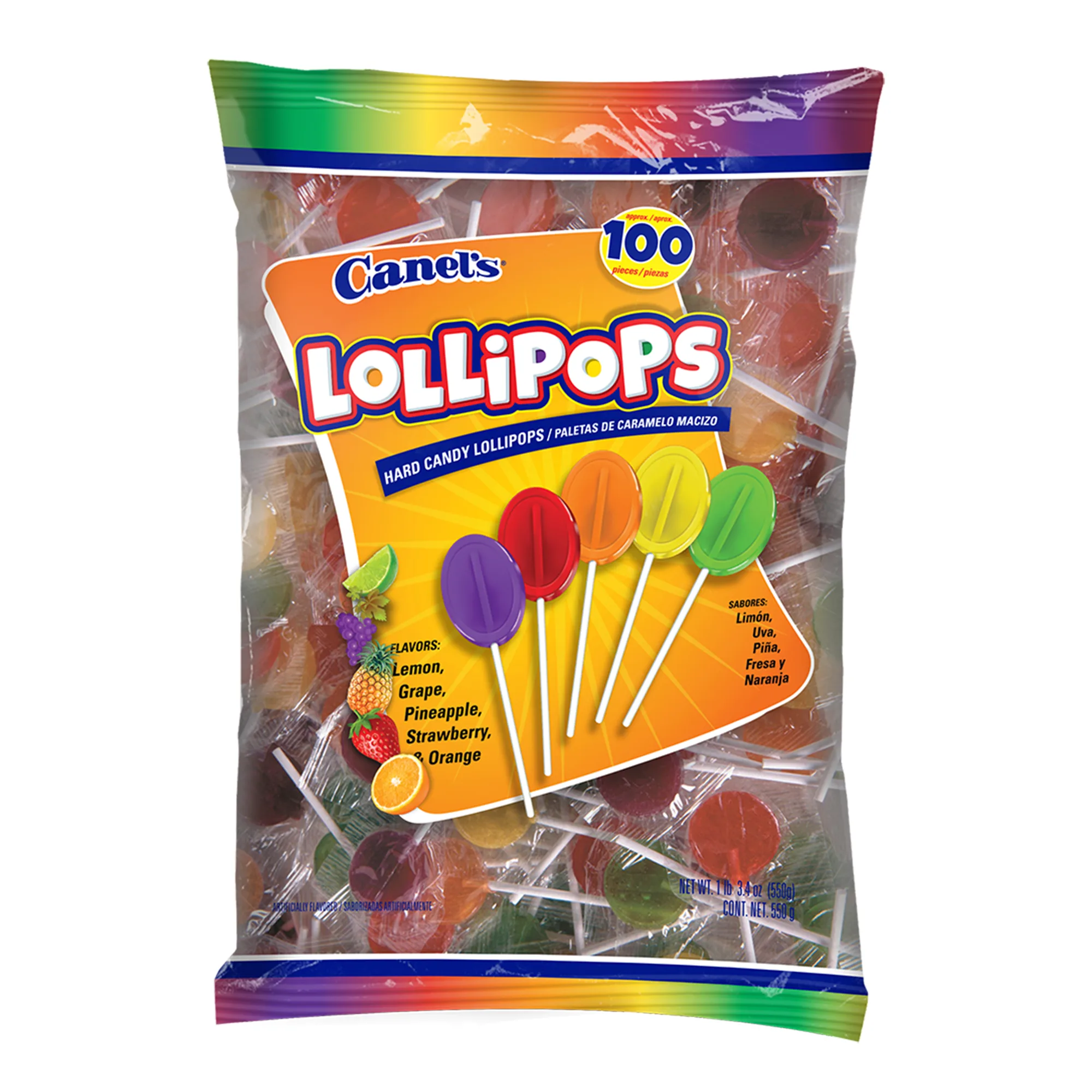 Canel's Fiesta Pop Hard Candy Lollipops, Assorted Fruit Flavors, 100 Ct