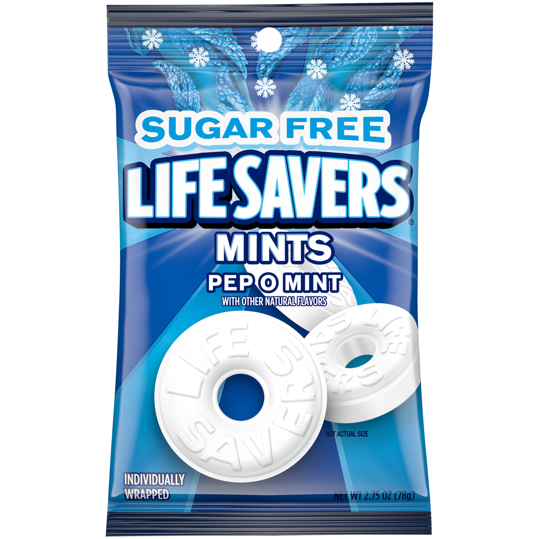 Life Savers Pep-O-Mint Sugar Free Breath Mints Hard Candy - 2.75 oz Blue Bag