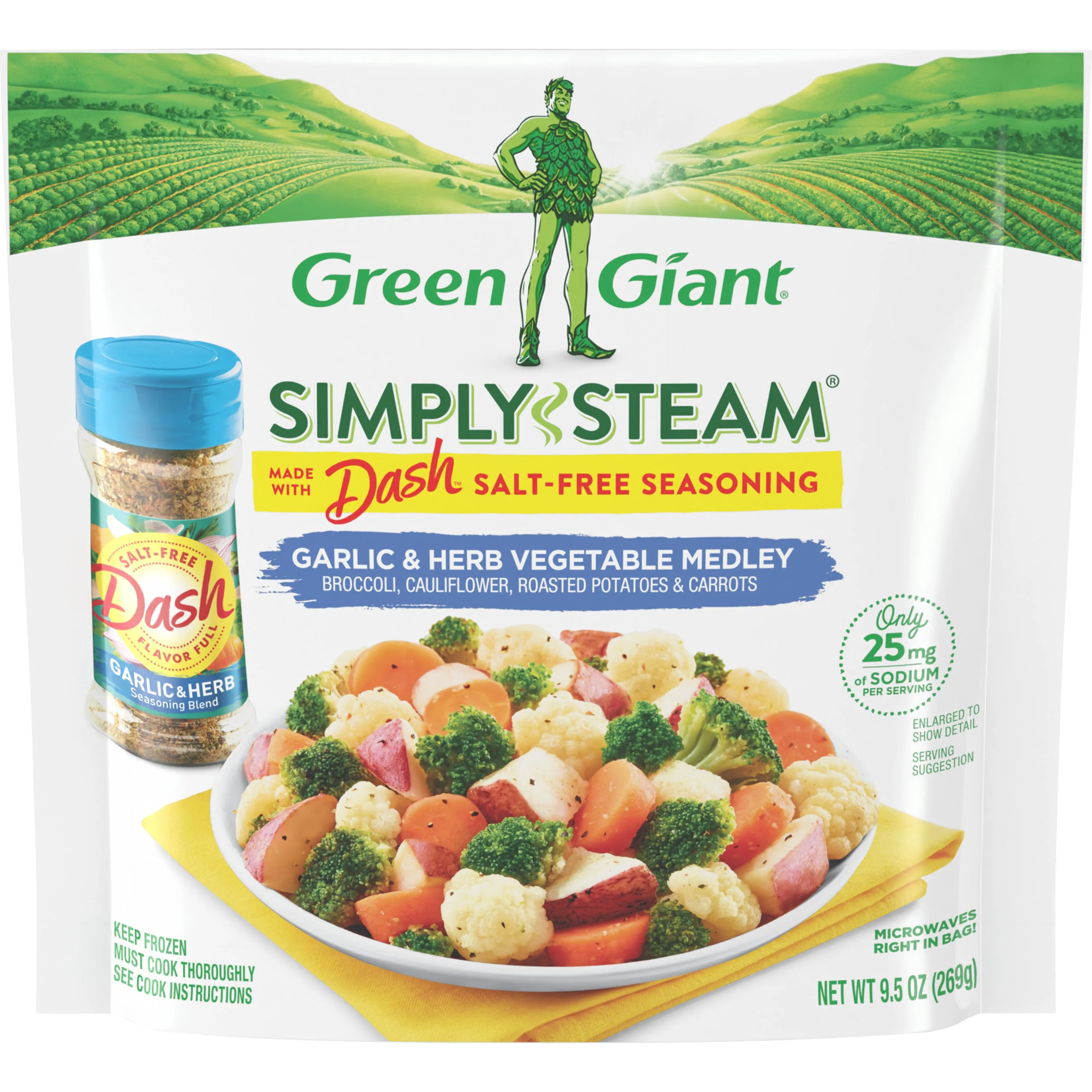 Green Giant Simply Steam Garlic & Herb Vegetable Medley, Salt Free, 9.5 oz (Frozen)