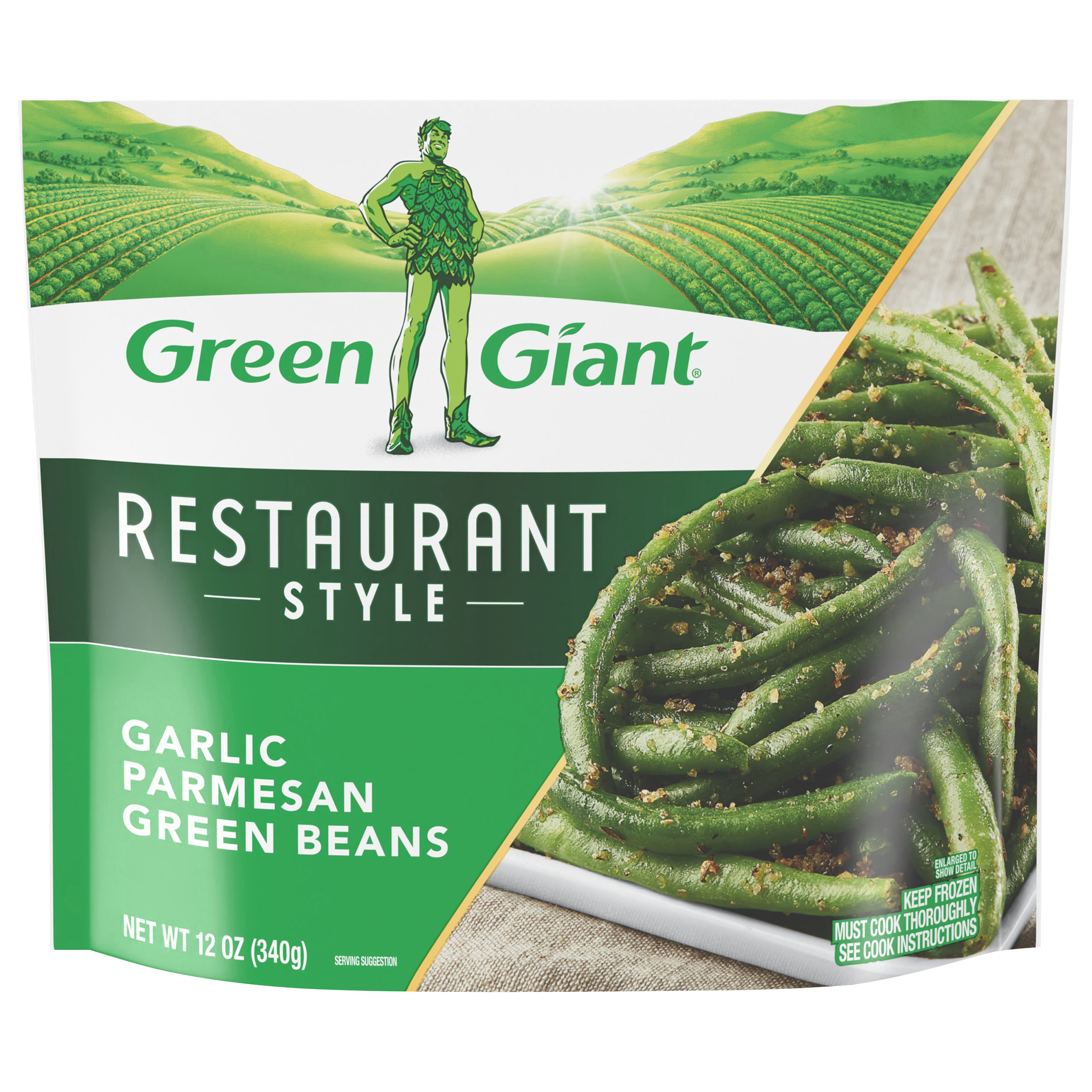 Green Giant Restaurant Style Garlic Parmesan Green Beans, 12 oz Bag (Frozen Vegetables)