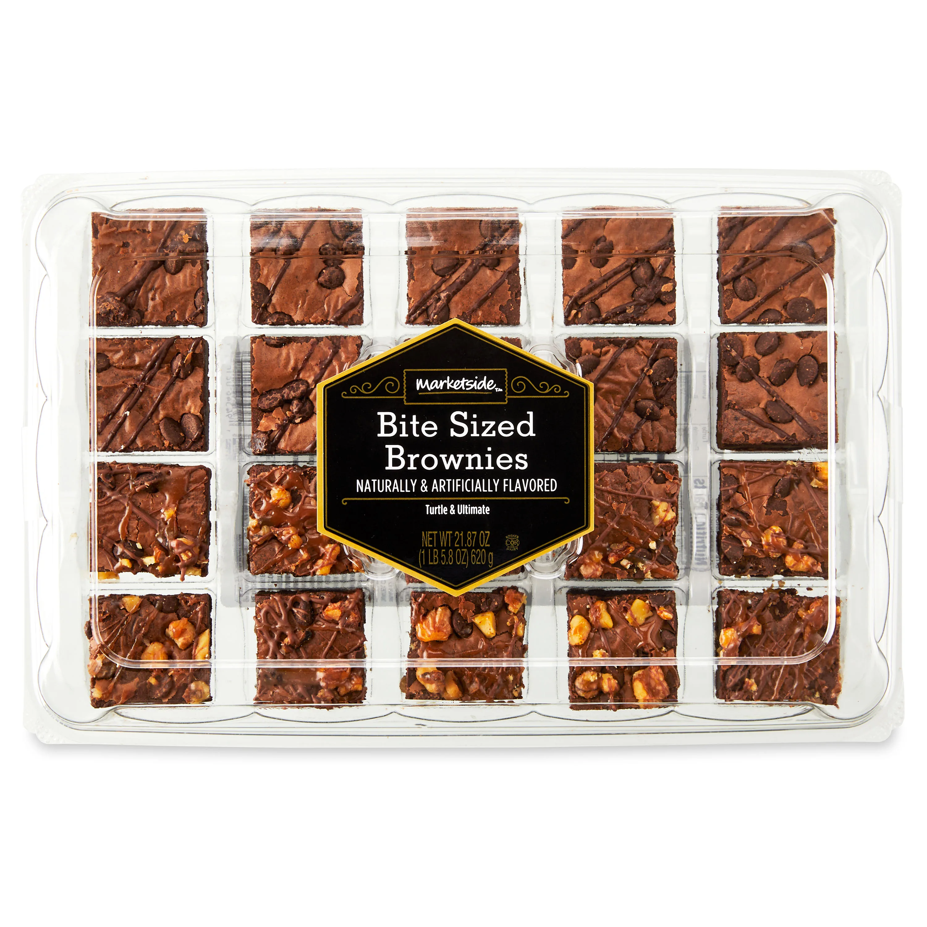 Marketside Bite Sized Turtle & Ultimate Chocolate Brownies, 21.87 oz, 20 Count, Shelf-Stable, Baked, Fudgy