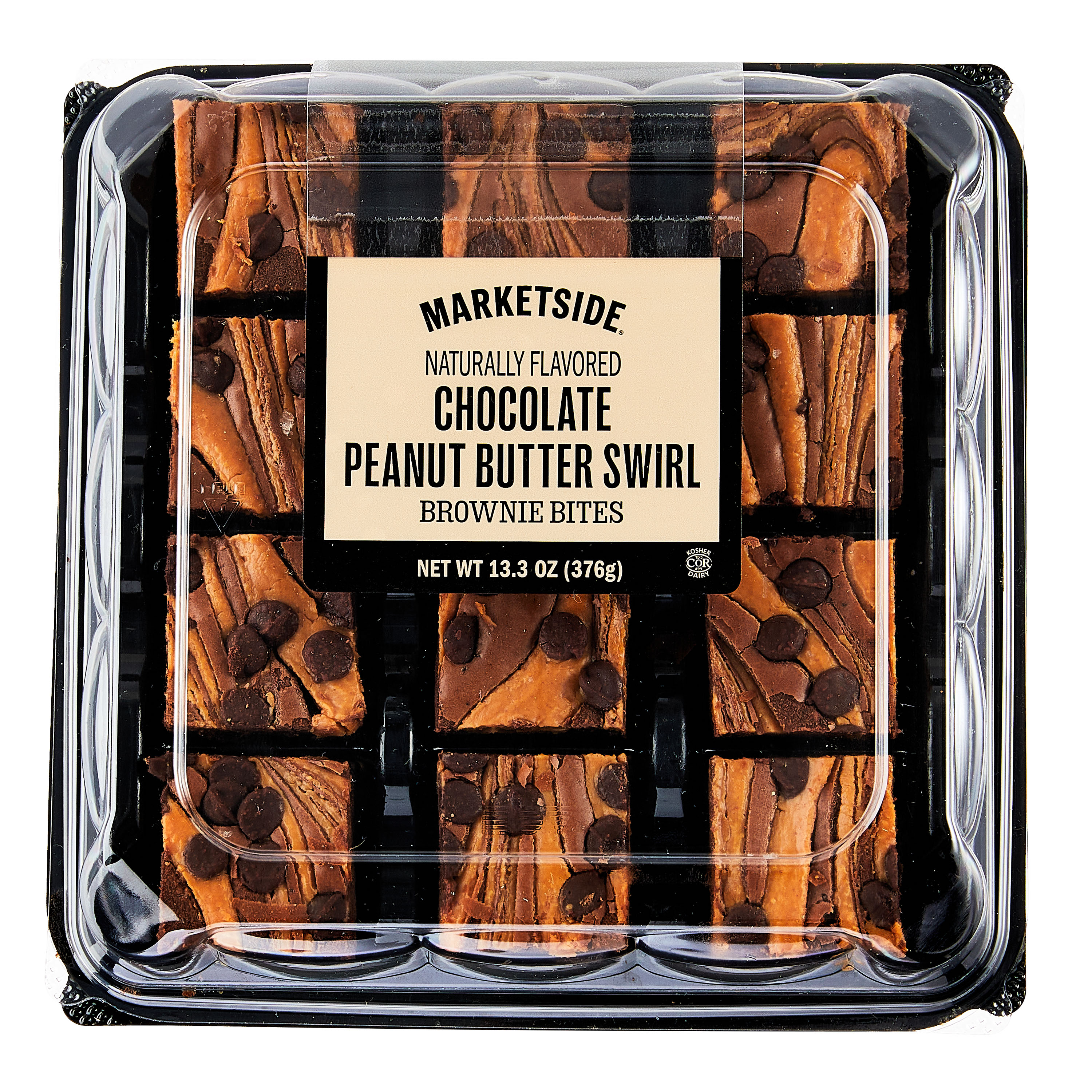 Marketside Bite Sized Chocolate Peanut Butter Swirl Brownies, 13.3 oz, 12 Count, Shelf-Stable, Baked