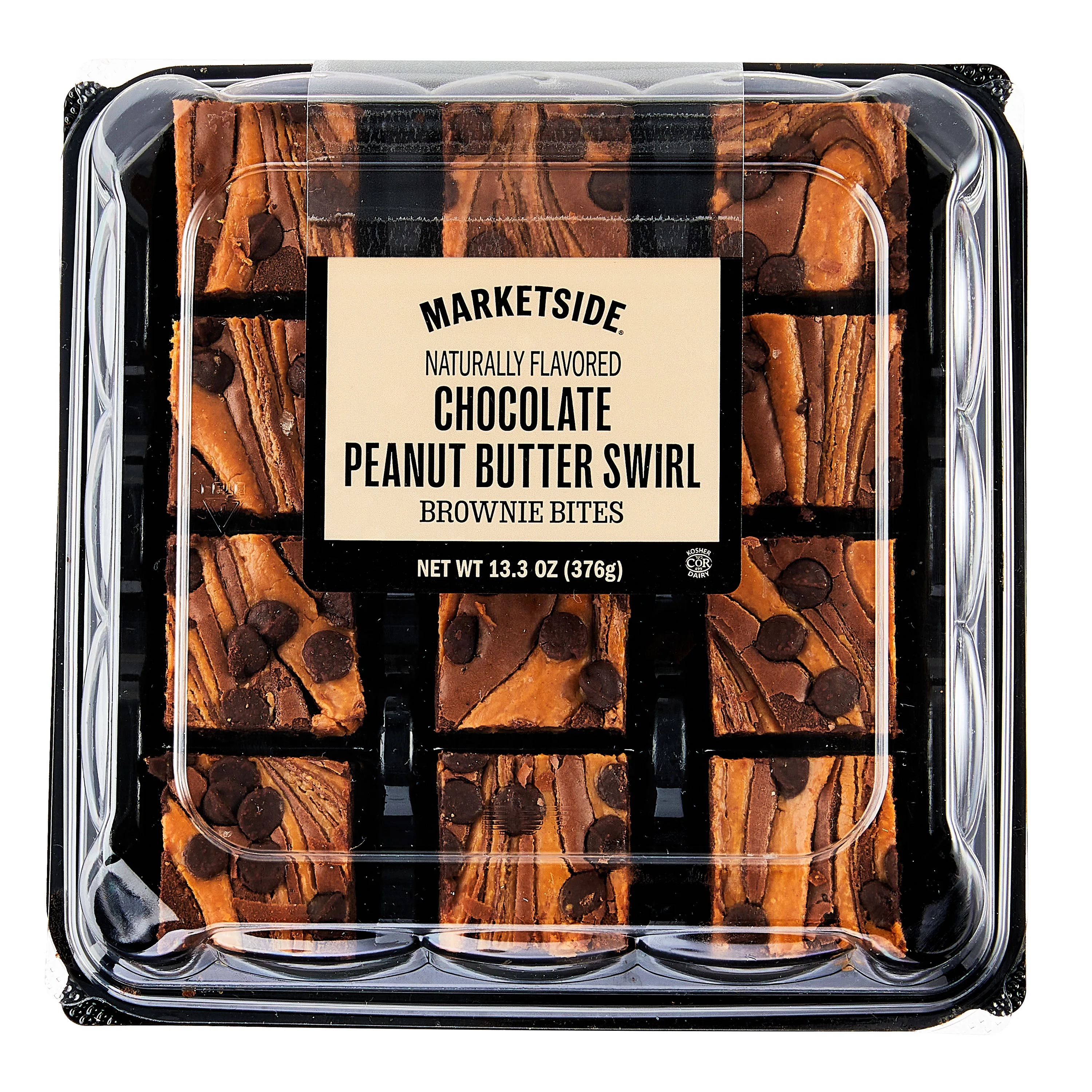 Marketside Bite Sized Chocolate Peanut Butter Swirl Brownies, 13.3 oz, 12 Count, Shelf-Stable, Baked
