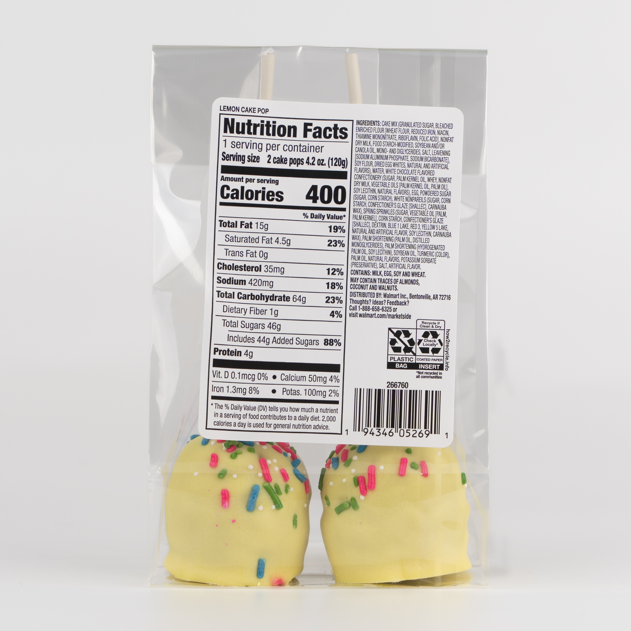 Marketside Lemon Cake Pops, Ready to Eat, 2 Count per Pack thumbnail 2
