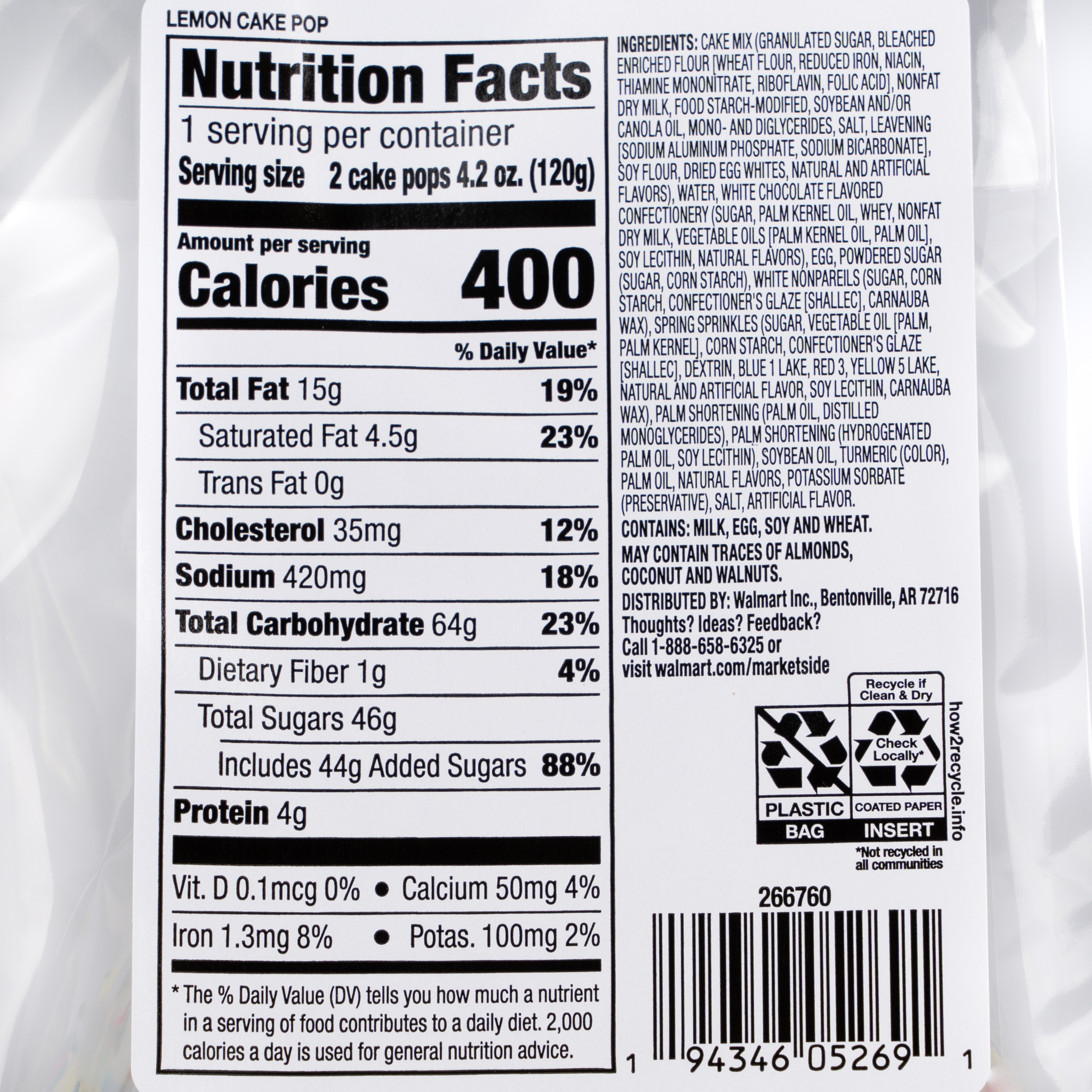 Marketside Lemon Cake Pops, Ready to Eat, 2 Count per Pack thumbnail 3