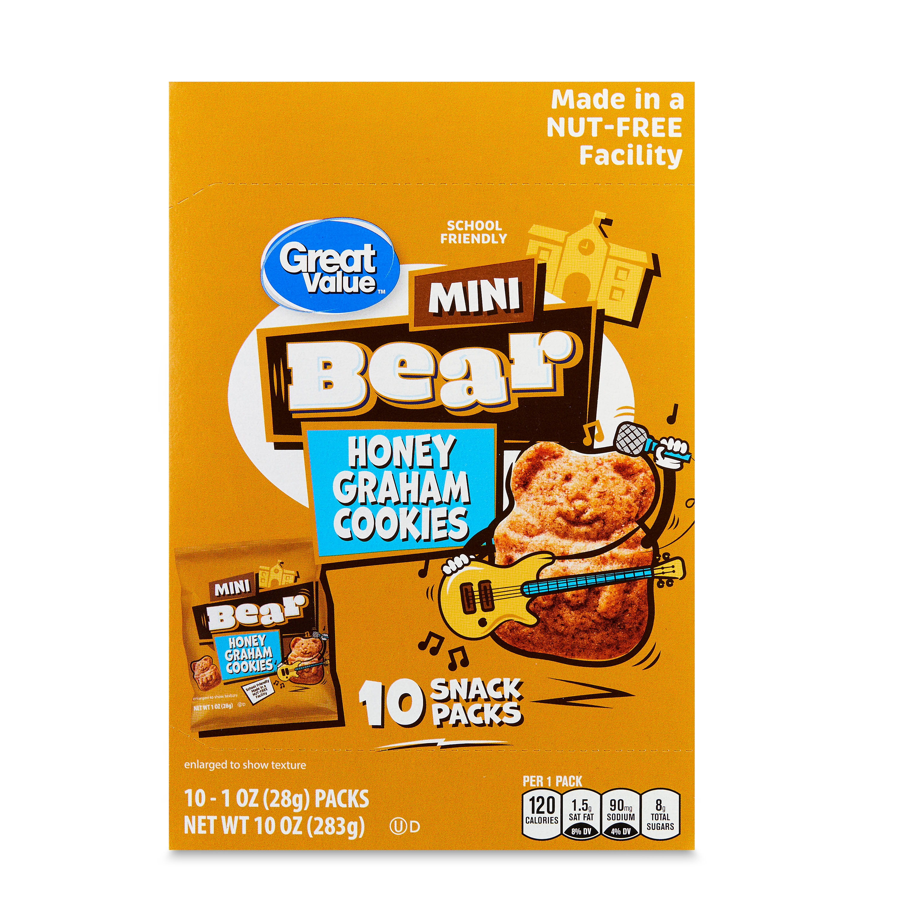 Great Value Mini Bear Honey Graham Cookies, 1 oz, 10 Snack Packs