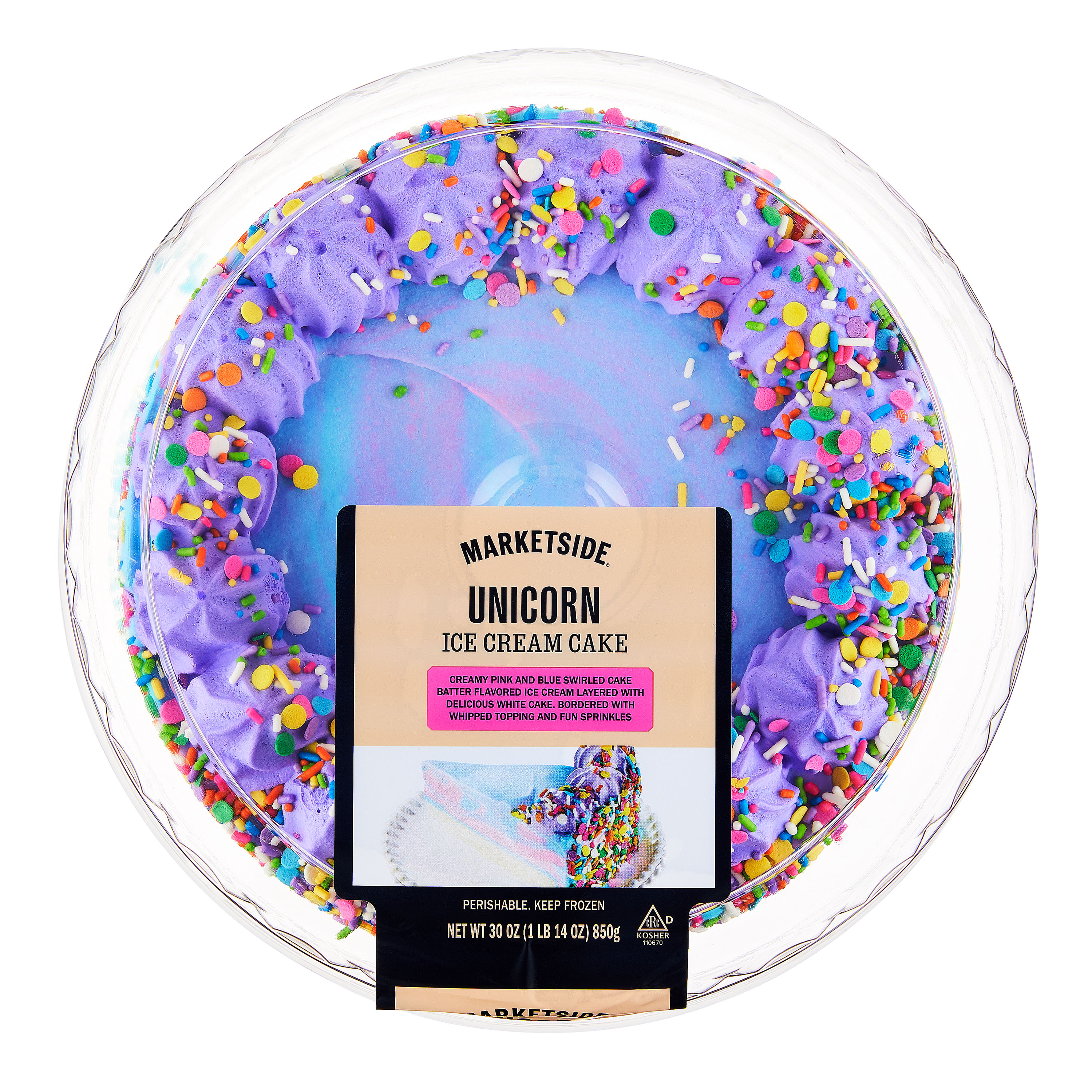 Marketside Unicorn Ice Cream Cake, White Cake and Cake Batter Ice Cream, Serves 12, 30oz