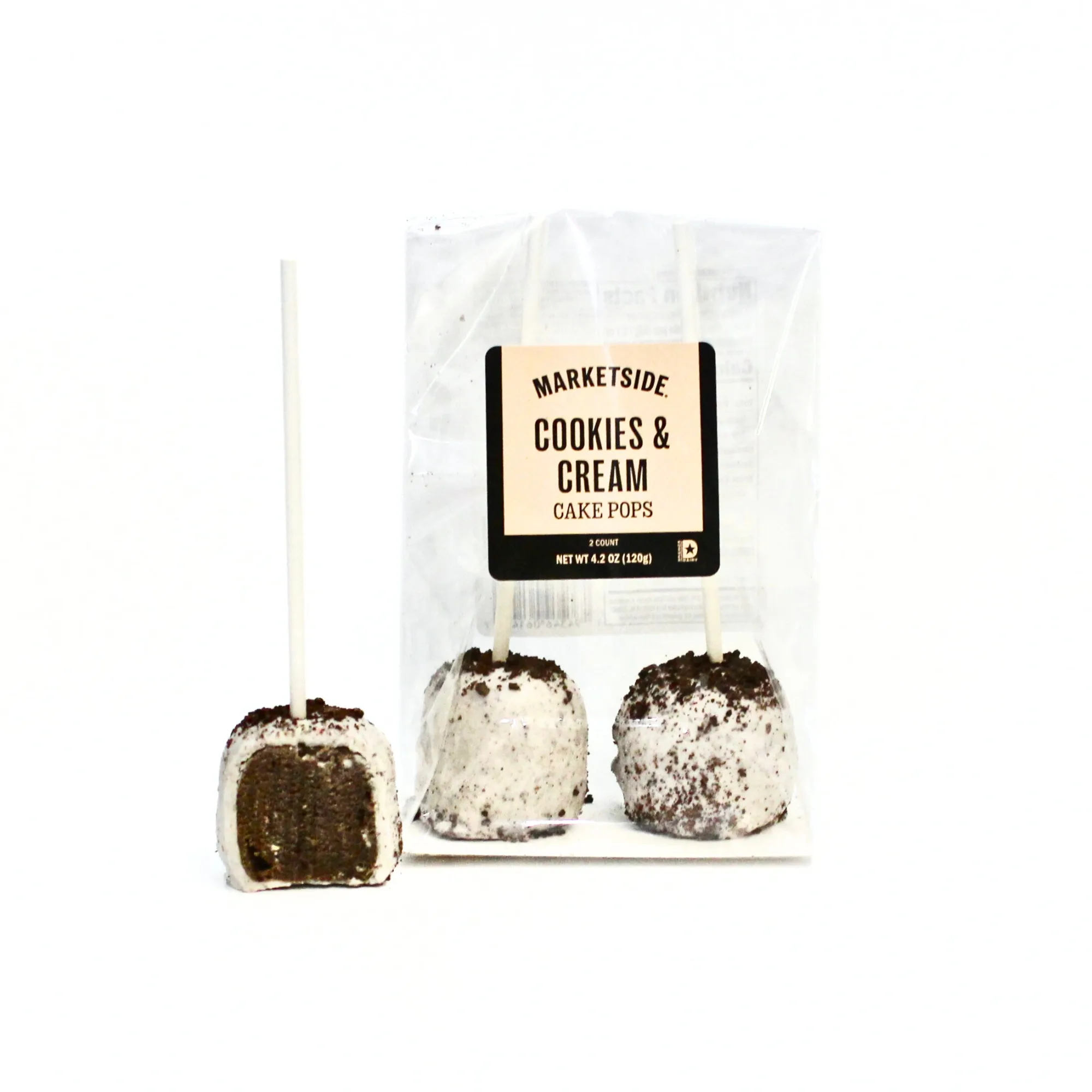 Marketside Cookies & Cream Flavored Cake Pops, Ready to Eat, 2 Count per Pack