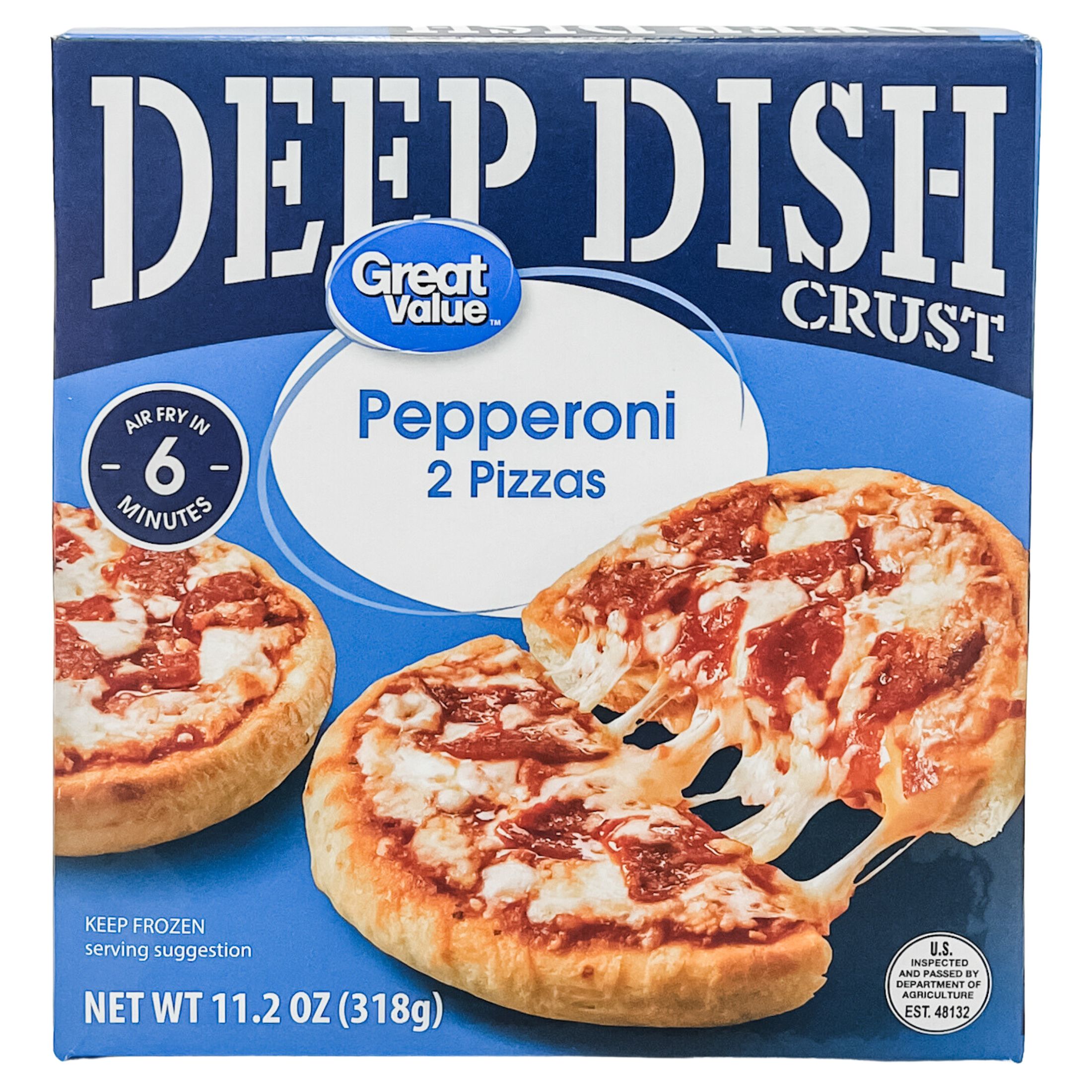 Great Value Deep Dish Pepperoni Pizza, with a Zesty Red Tomato Sauce, 2 Count, 11.2oz (Frozen)
