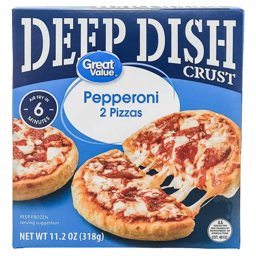 Great Value Deep Dish Pepperoni Pizza, with a Zesty Red Tomato Sauce, 2 Count, 11.2oz (Frozen)