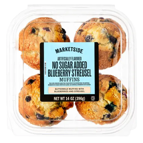 Marketside No Sugar Added Blueberry Streusel Baked Muffins, 14 oz, 4 Count