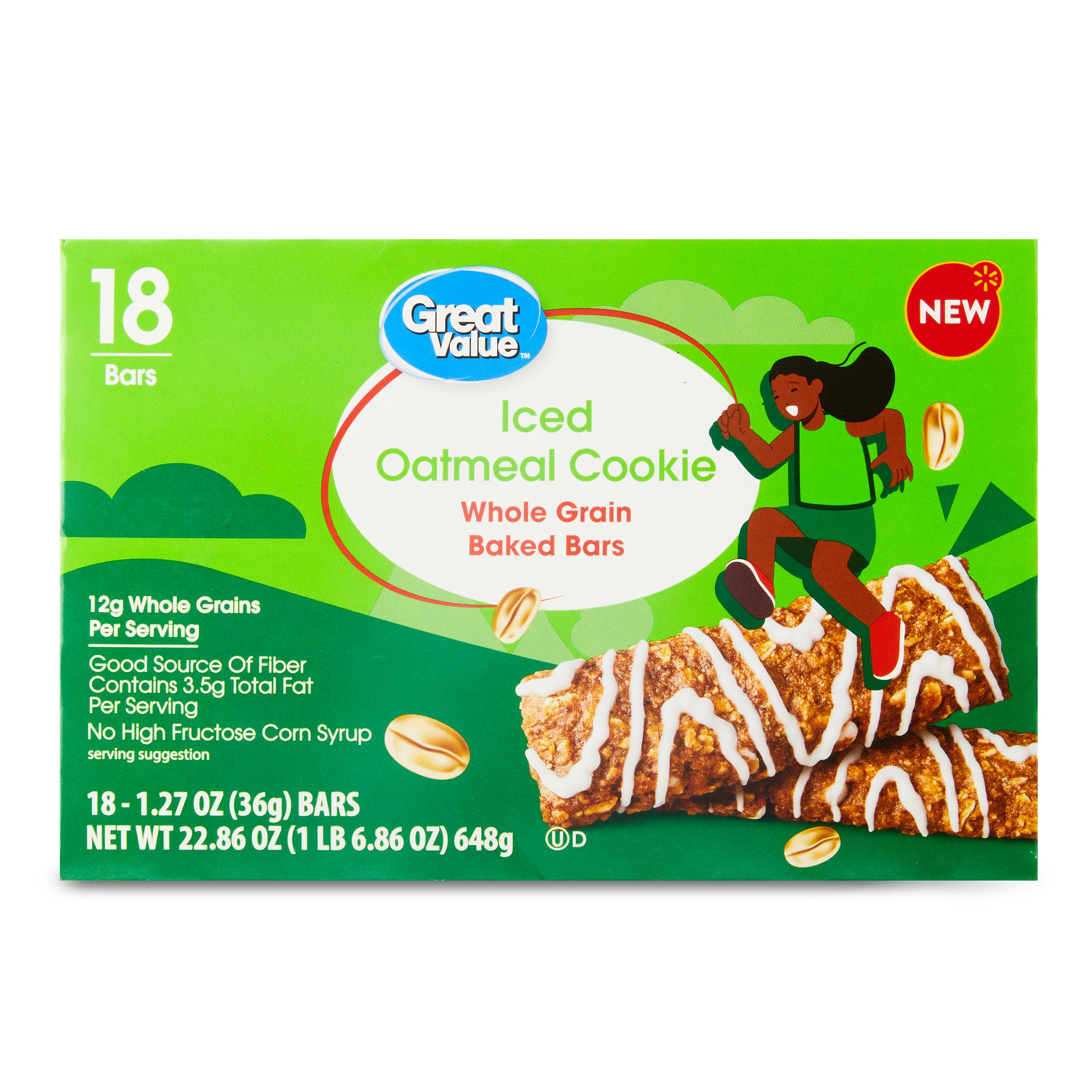 Great Value Iced Oatmeal Whole Grain Baked Bars, 1.27 oz, 18 Count