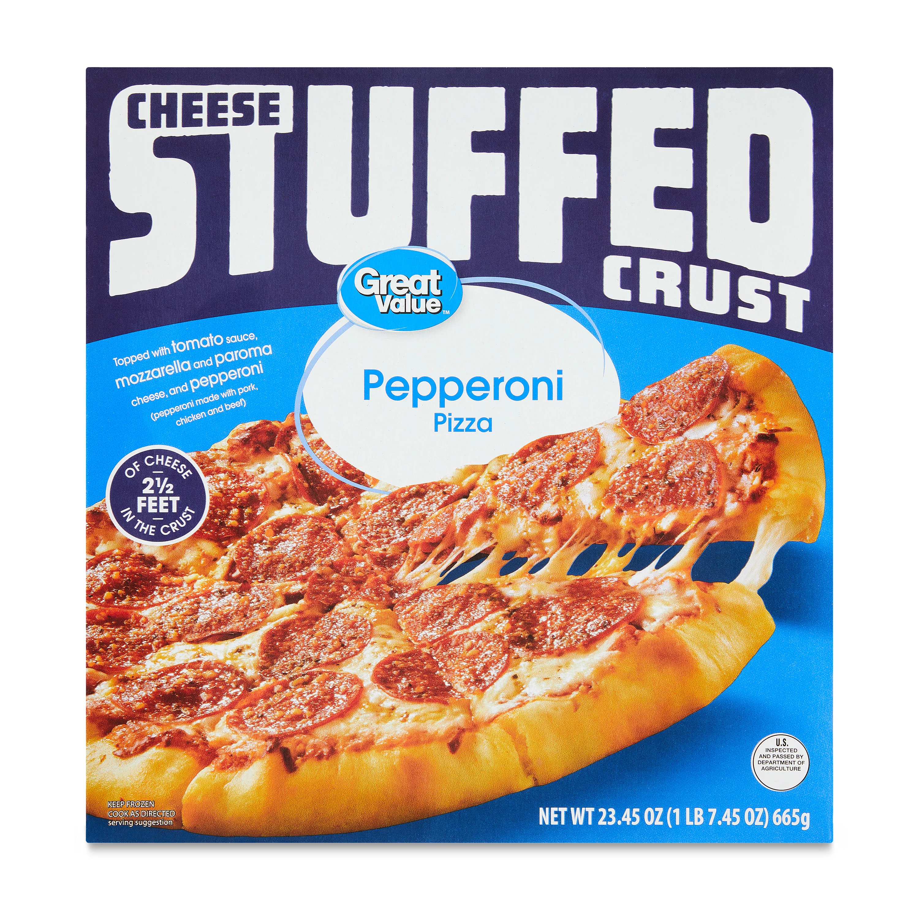 Great Value Stuffed Crust Pepperoni Pizza, Tomato Basil Garlic Sauce, 23.45 oz (Frozen)