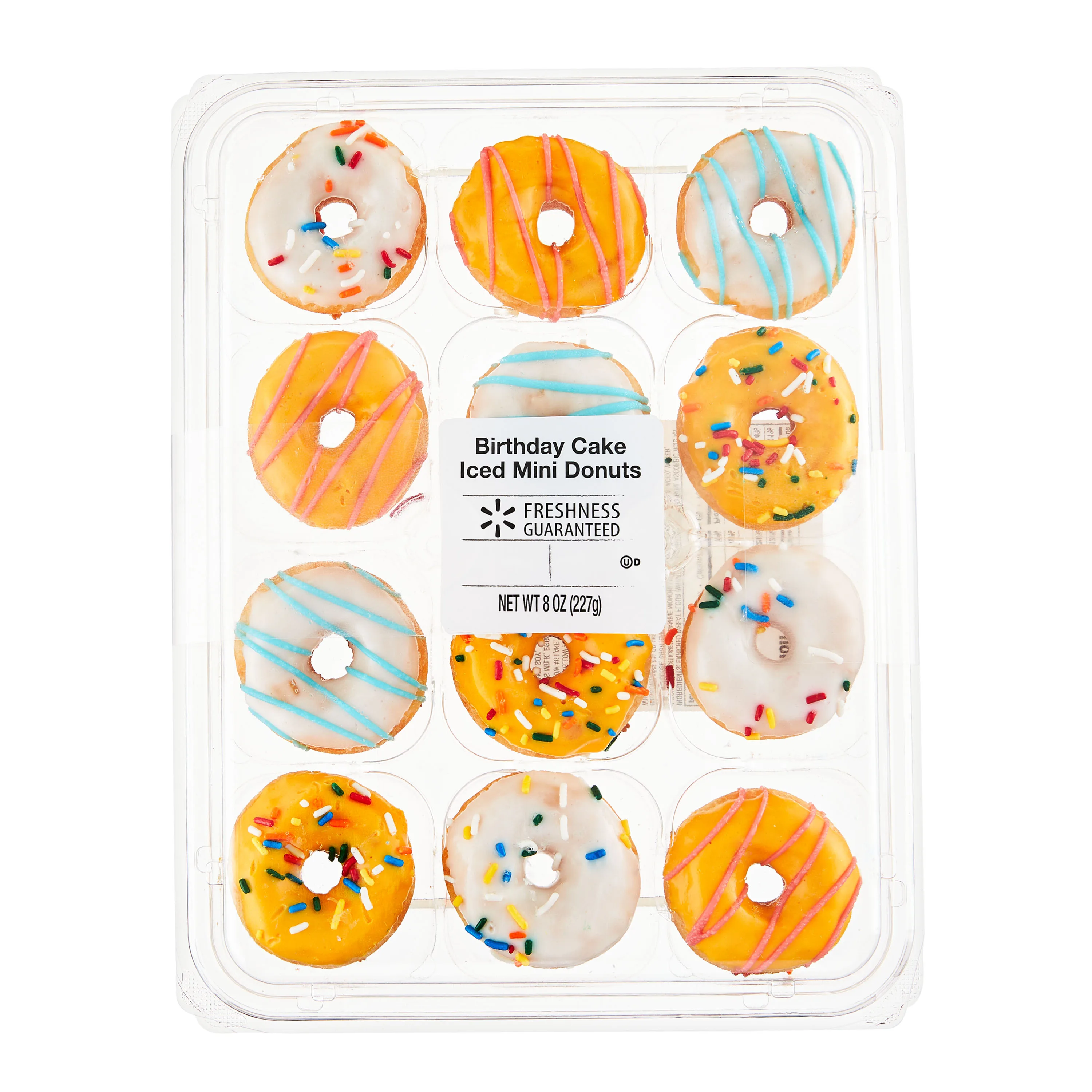 Freshness Guaranteed Birthday Cake Iced Mini Donuts, 8 oz, 12 Count, Soft and Chewy Snack