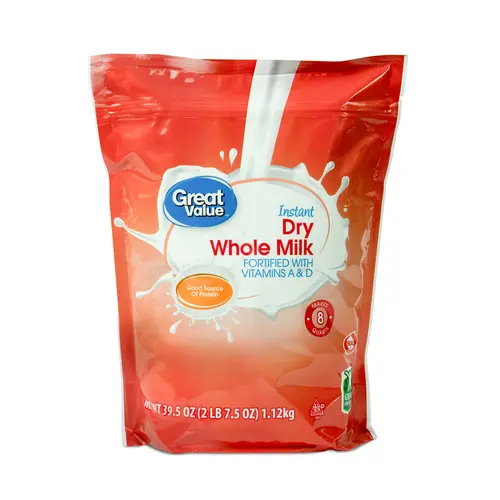 Great Value Instant Dry Whole Milk, 39.5 oz Bag, Makes 8 Quarts, 32 Servings per Container