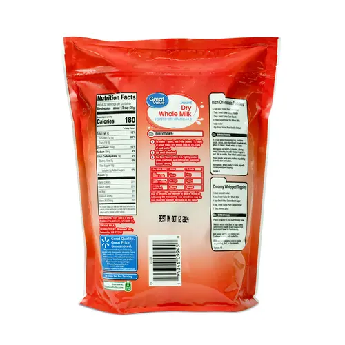 Great Value Instant Dry Whole Milk, 39.5 oz Bag, Makes 8 Quarts, 32 Servings per Container thumbnail 2