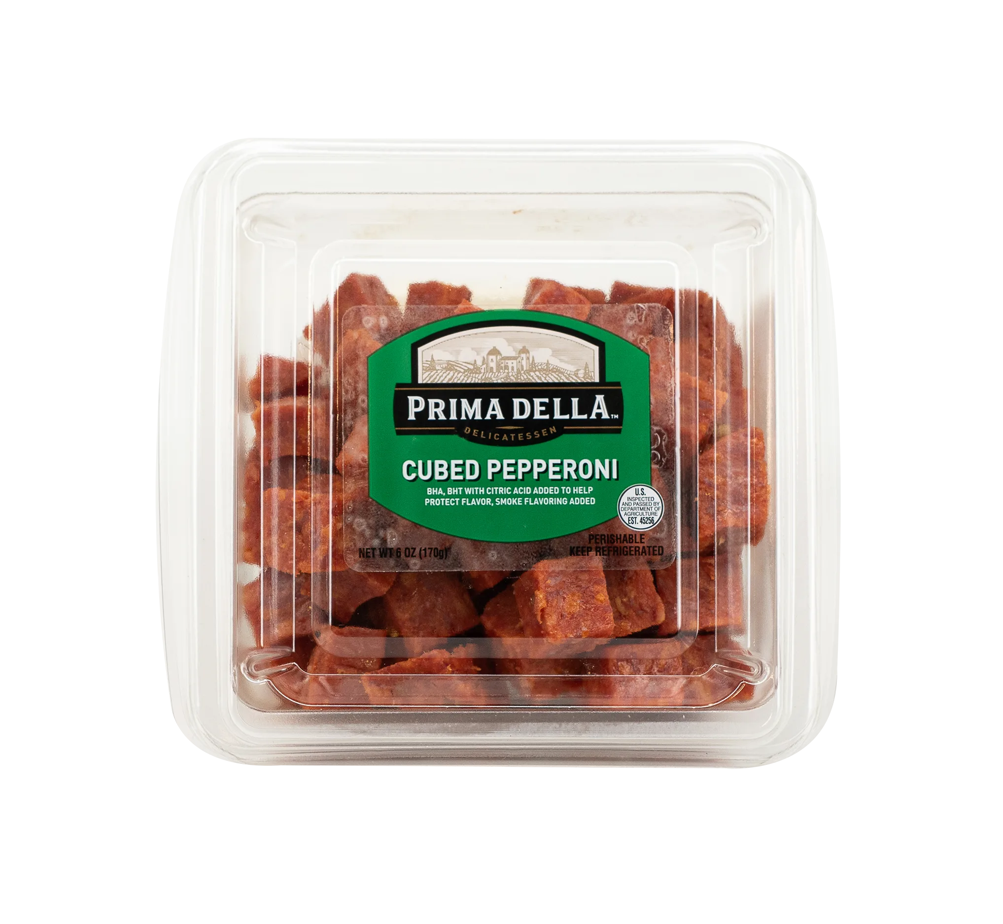 Prima Della Cubed Pepperoni, Serving Size 1oz, 6g Protein per Serving, 6oz Plastic Cup (Refrigerated)