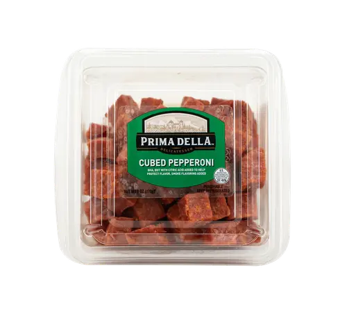 Prima Della Cubed Pepperoni, Serving Size 1oz, 6g Protein per Serving, 6oz Plastic Cup (Refrigerated)