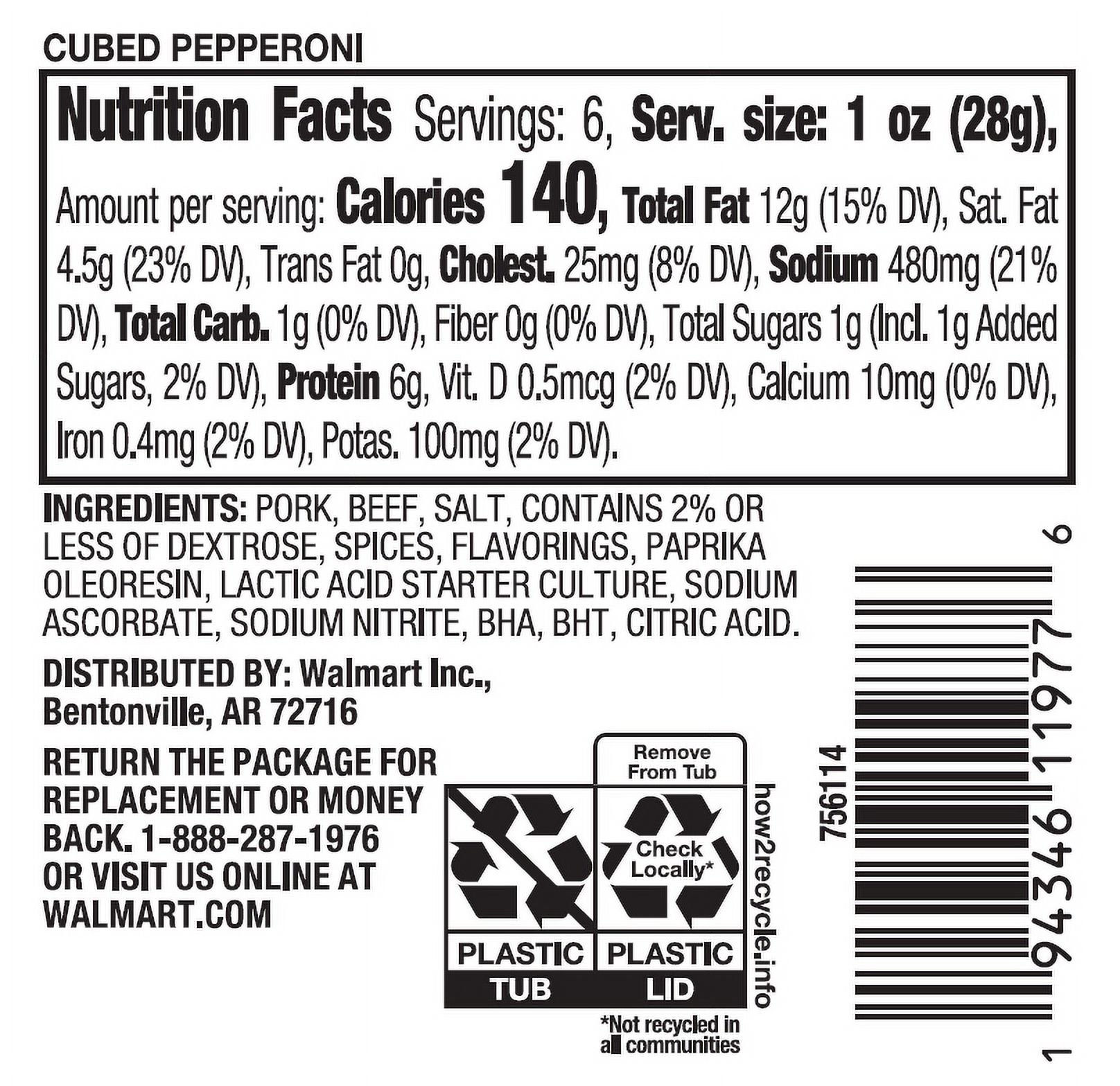 Prima Della Cubed Pepperoni, Serving Size 1oz, 6g Protein per Serving, 6oz Plastic Cup (Refrigerated) thumbnail 4